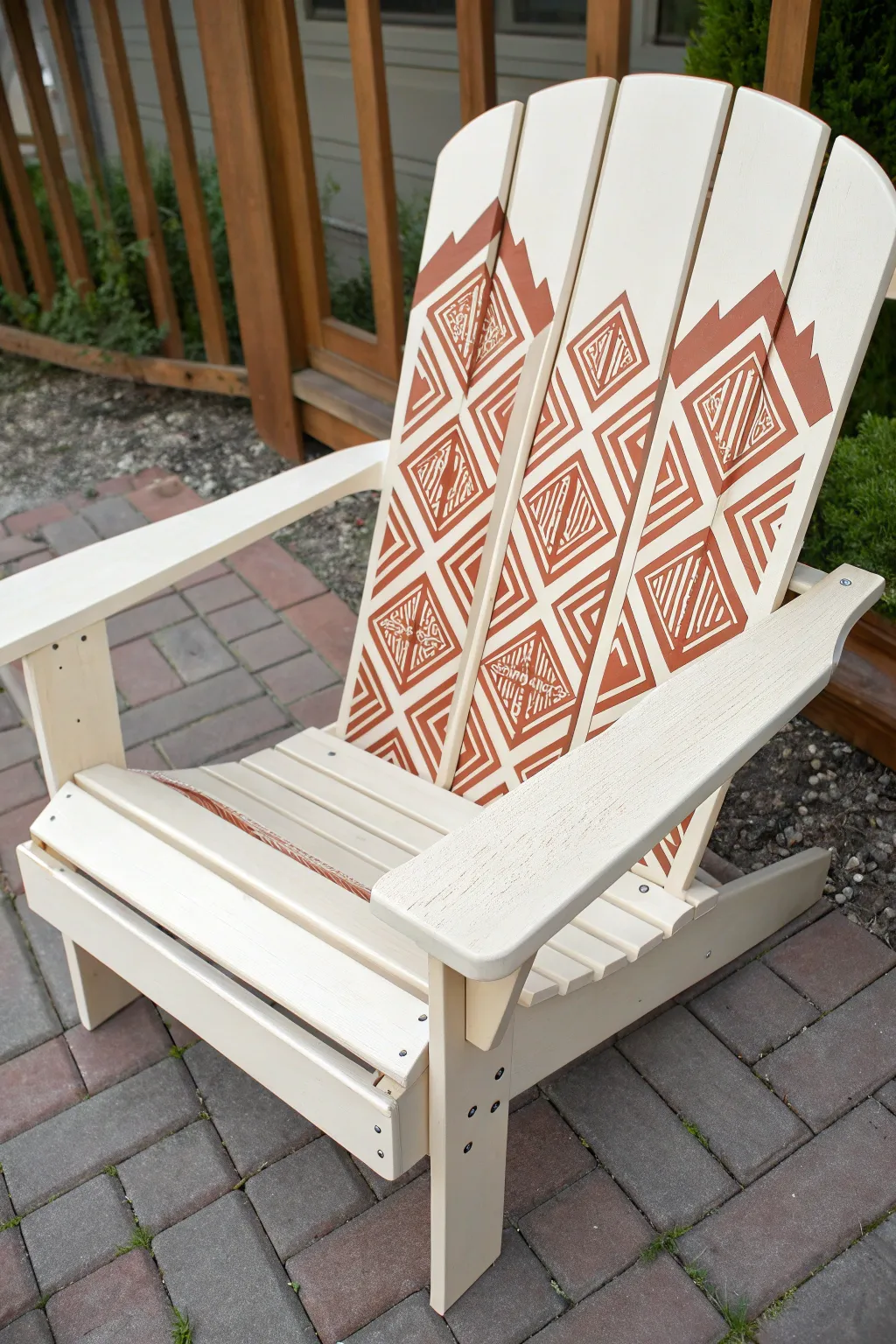Simple stencil panels on back slats give this Adirondack chair a clean, modern boho look.
