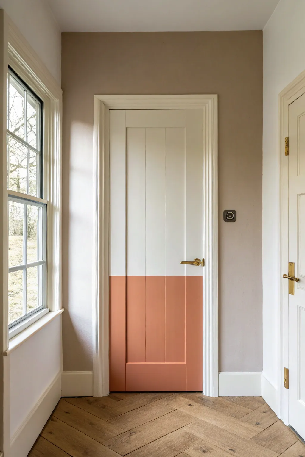 Crisp two-tone door split top and bottom for a clean, graphic Scandinavian-boho look