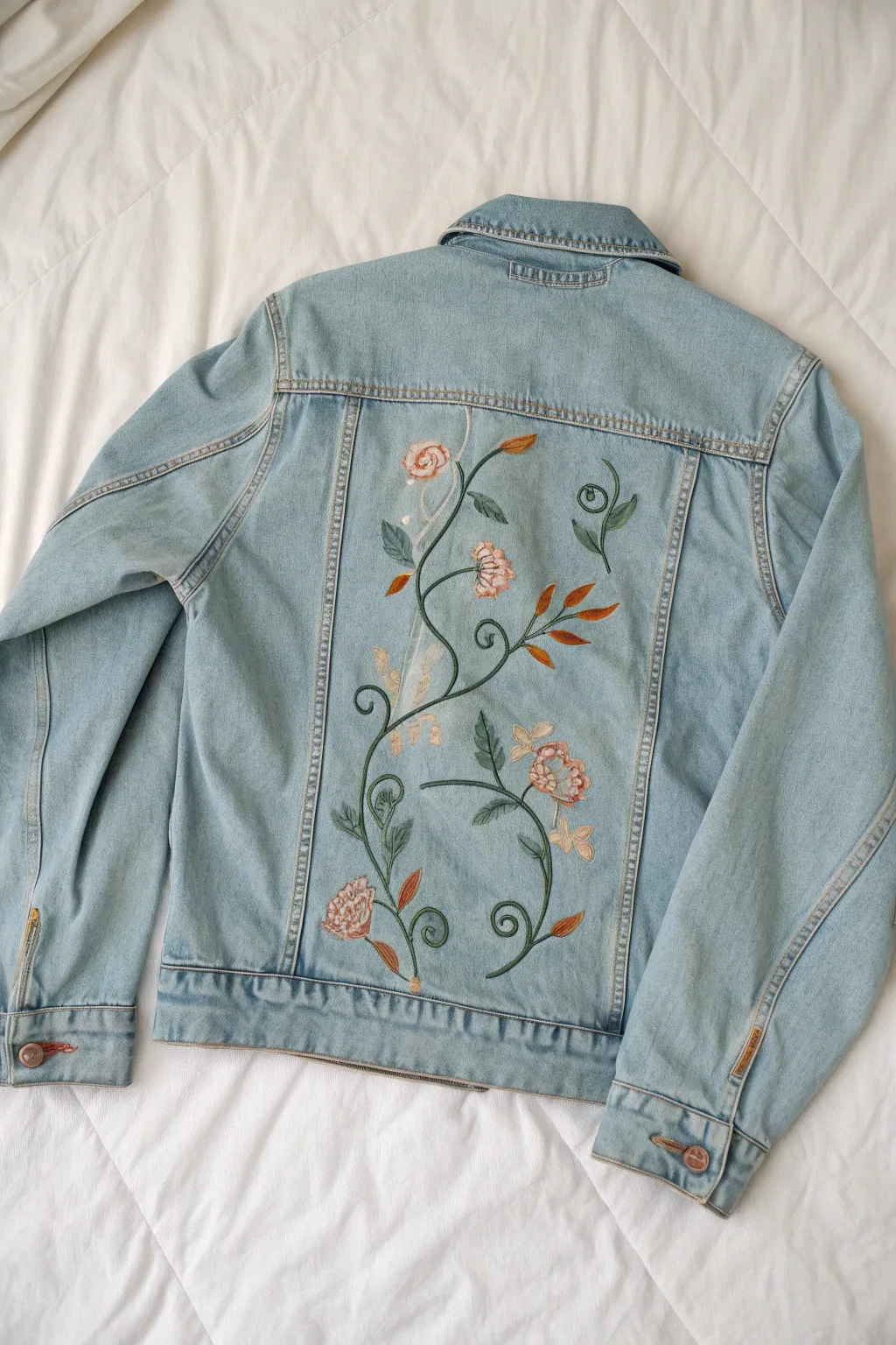 Sleeve Garden: painted vines and wildflowers on denim for a minimal boho jacket refresh