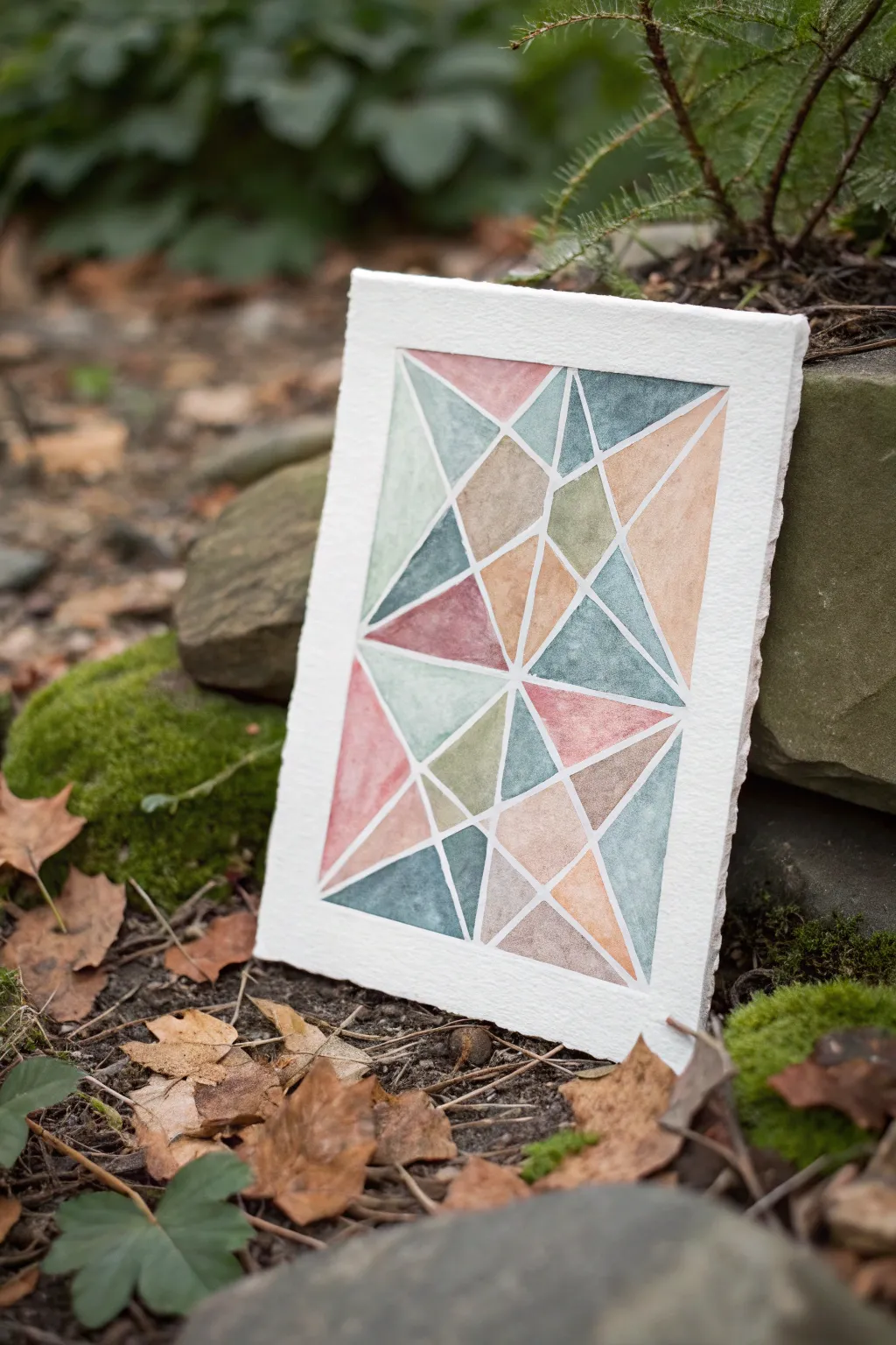 Layered color-wash transparency for a modern stained-glass look, calm Scandinavian boho palette.