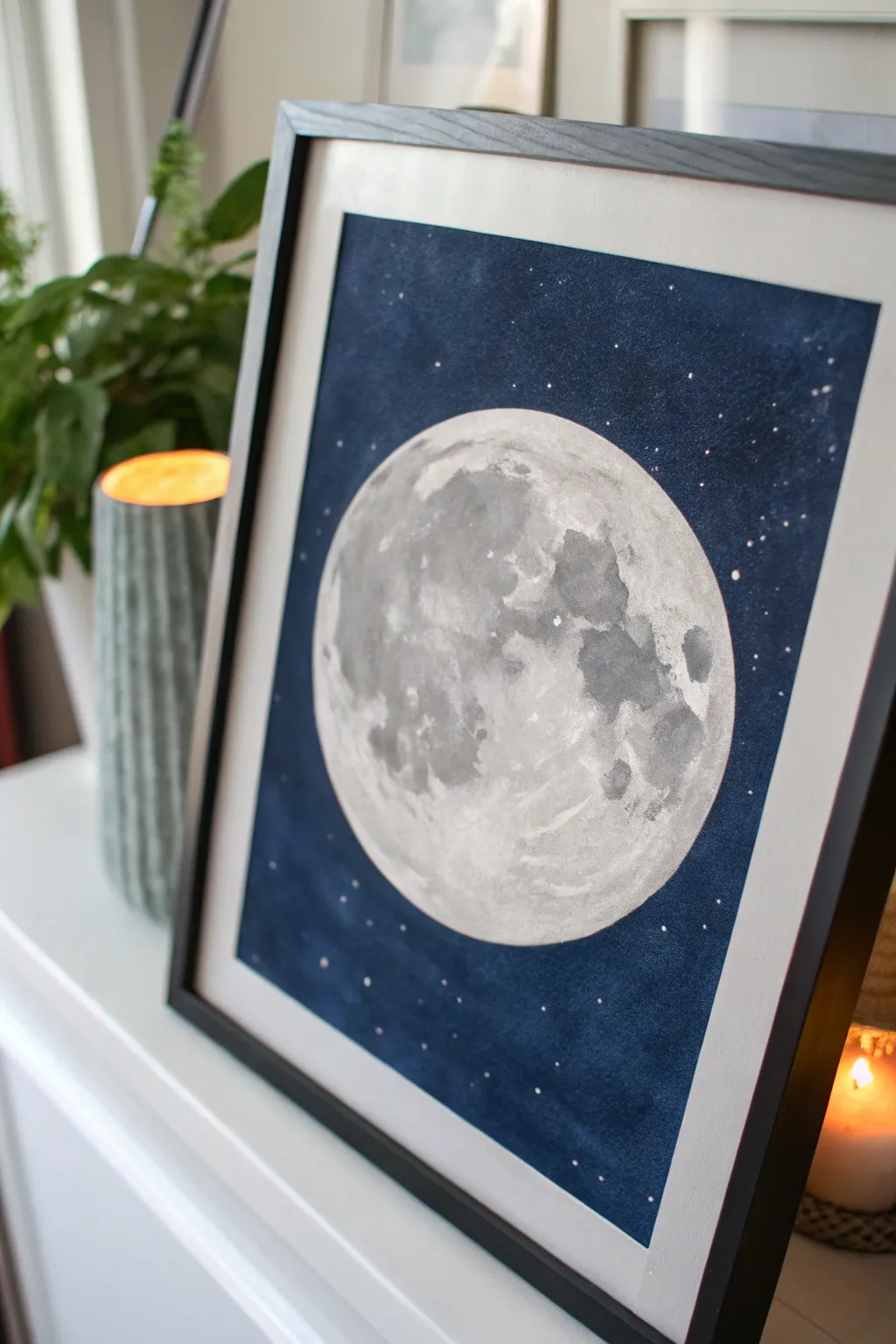 Create a dreamy moon with soft shadows and crater circles for an easy wow at age 10.