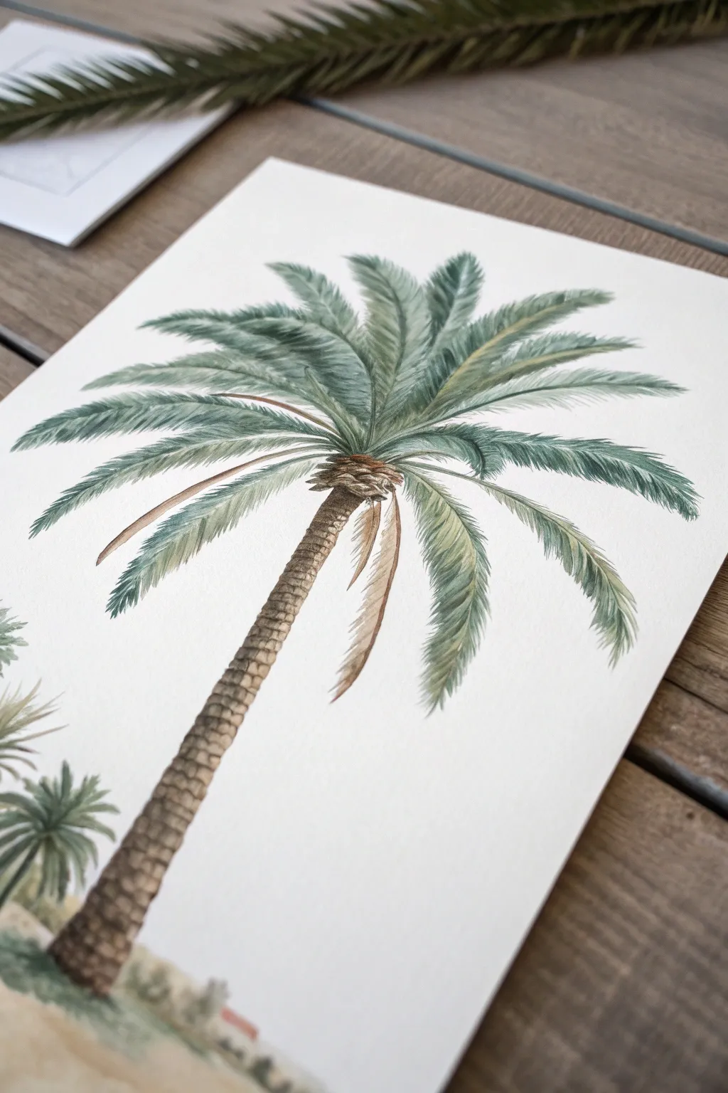 Loose feathery fronds bursting from a palm crown, a calming practice for lively brushwork
