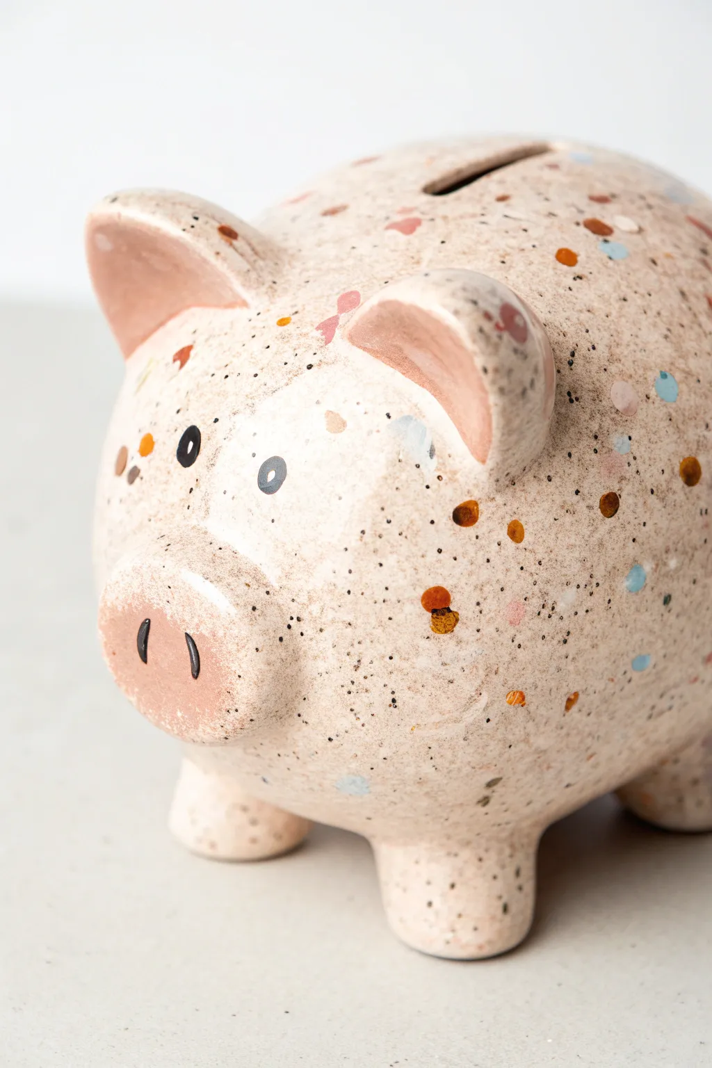 Confetti speckled piggy bank in matte blush for an easy modern minimalist boho look