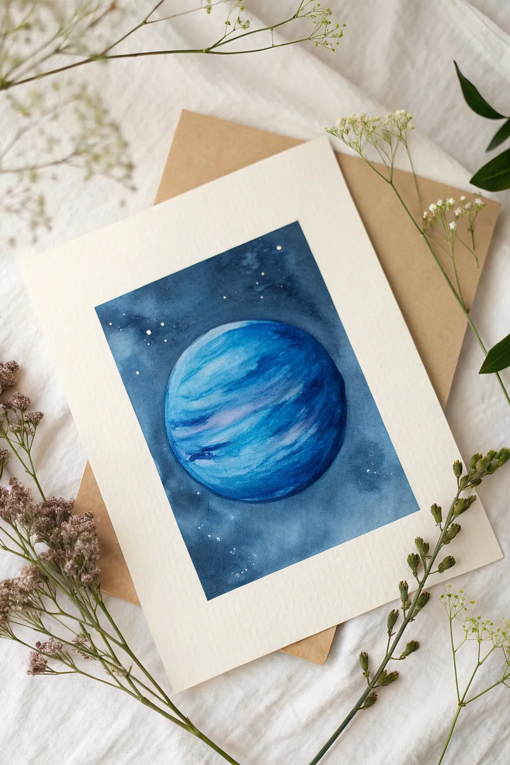 Neptune blues with a moody dark storm spot, minimalist planet art to paint today.