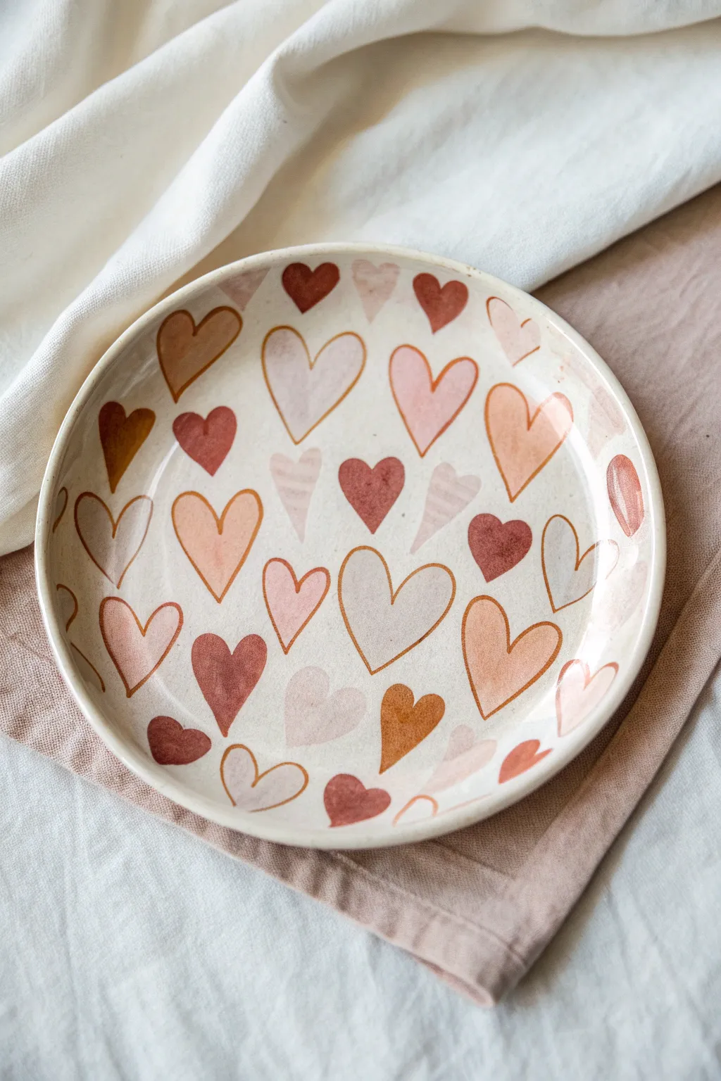 Sweet Heart Scatter plate: layered blush hearts with airy negative space and soft handmade charm
