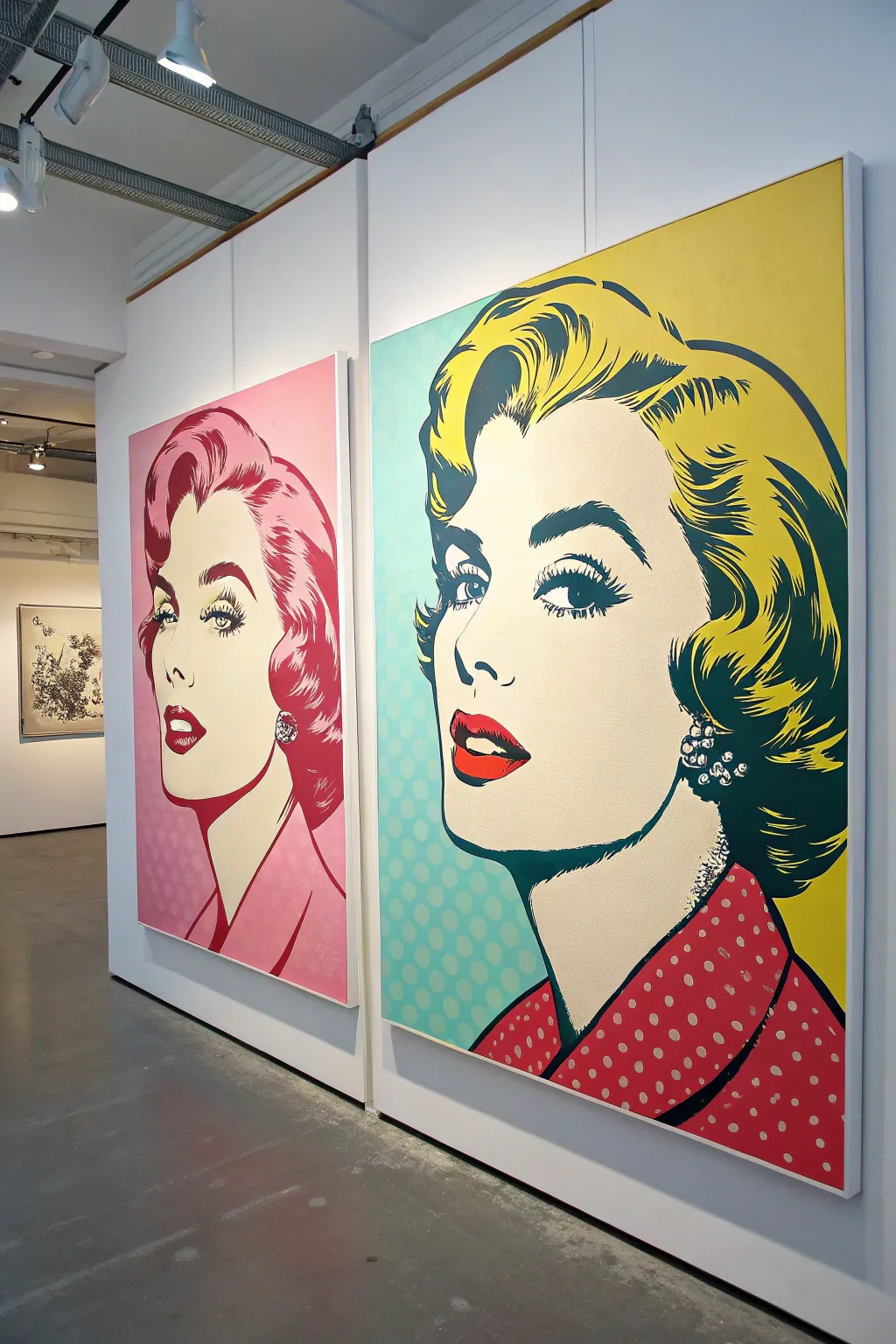 Pop art diptych portraits with matching faces, different moods and colors, bold yet minimal