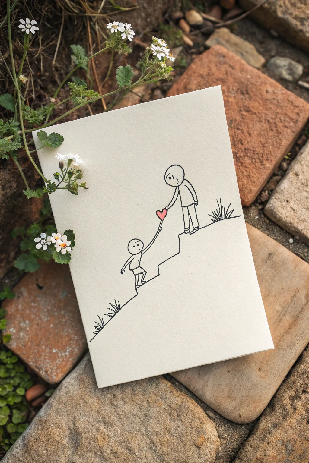 Simple line art of a kindness moment, perfect for positive drawing practice and calm vibes today