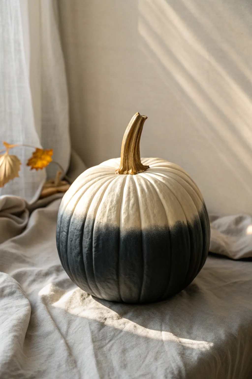 Elegant ombre pumpkin: deep charcoal base melting into soft ivory for minimalist fall charm