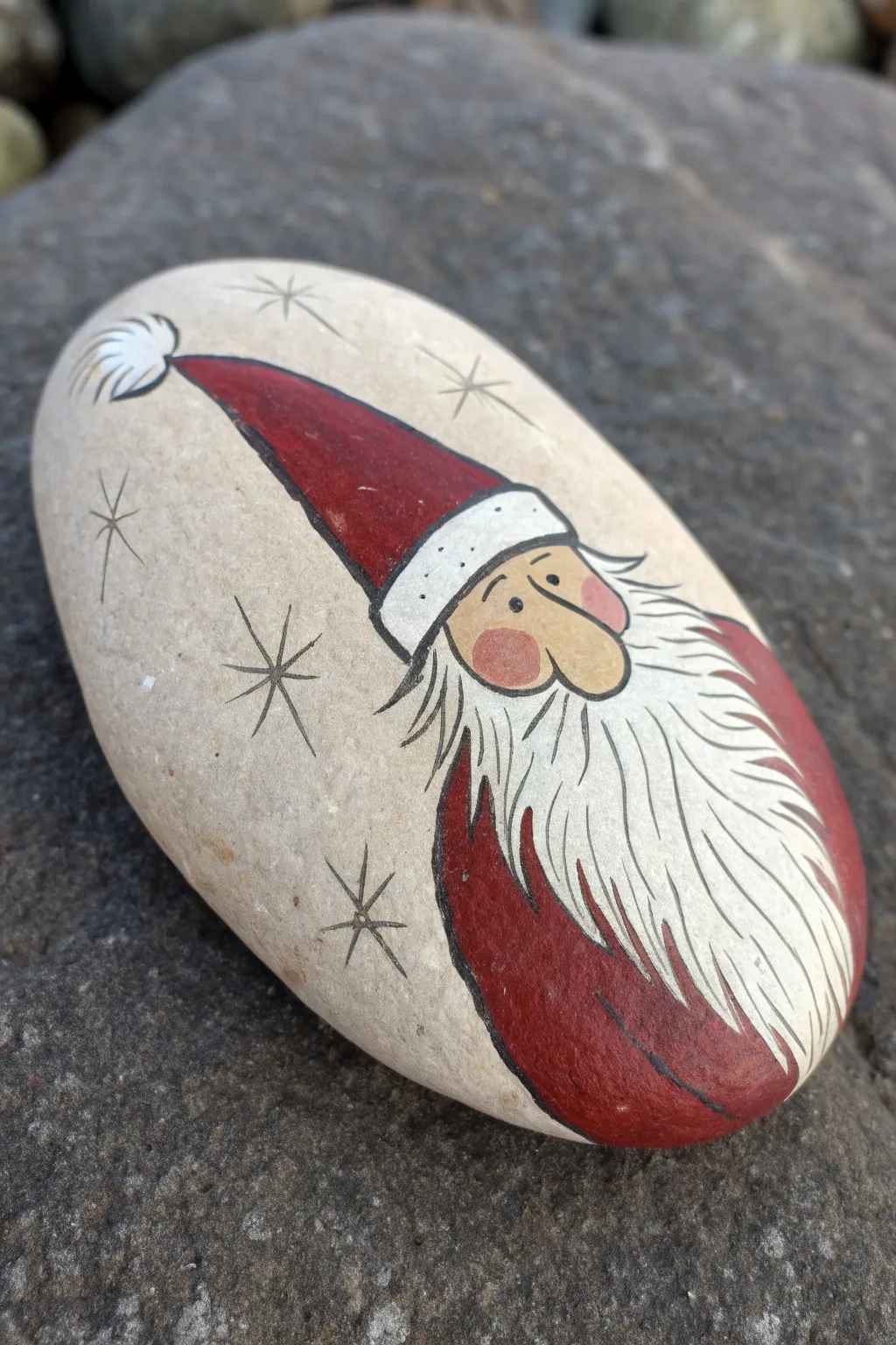 Minimal Santa side profile on a long rock, clean background and cozy Scandinavian-boho contrast