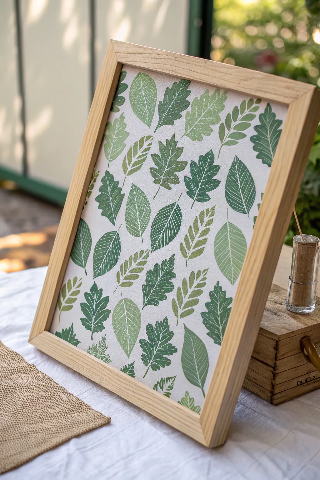 Two-tone leaf stencil on mesh for calm, modern screen painting with a handmade boho touch
