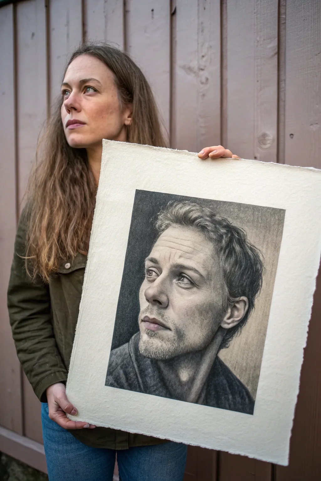 Inside/Outside split self-portrait: realism meets dreamy symbols in one clean, modern face.