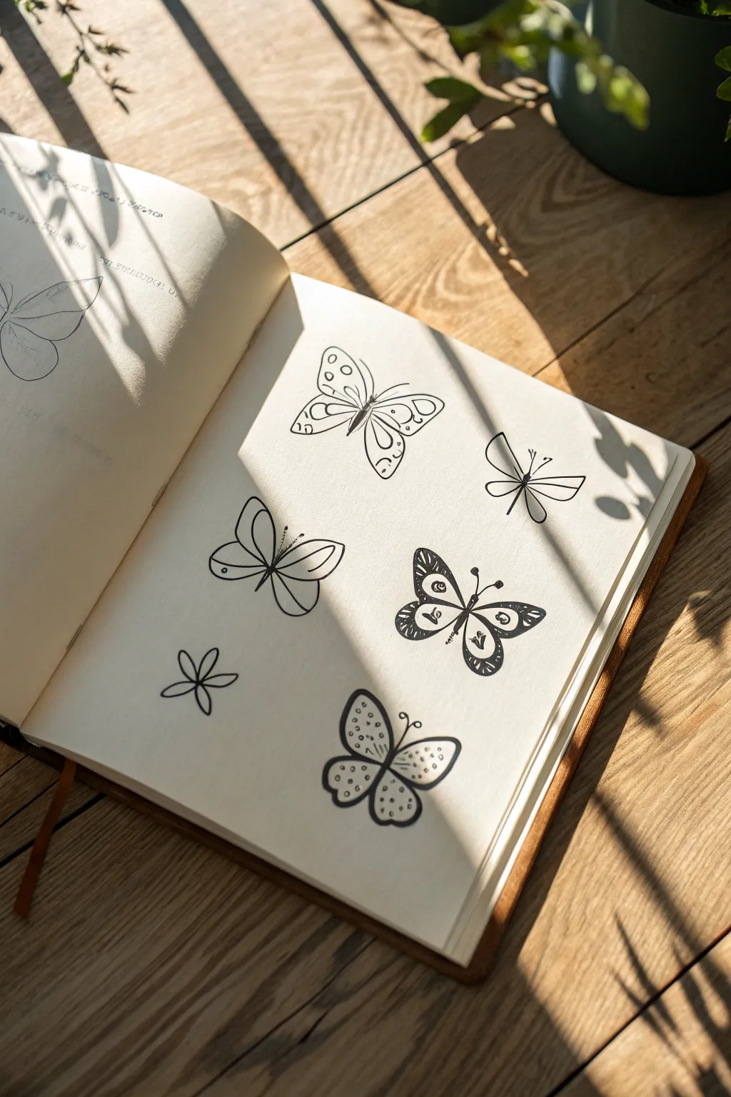 Loop-and-wing butterfly doodles: easy teardrop wings and simple loops on a clean sketchbook page