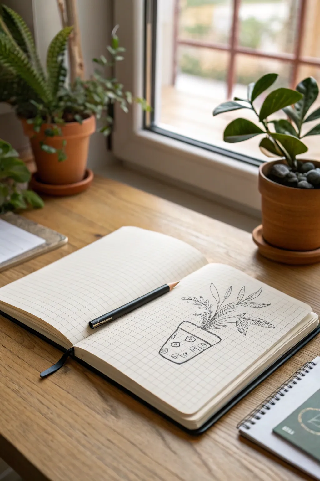 Easy contour sketch idea: one bold line plant pot drawing for minimalist sketchbook practice