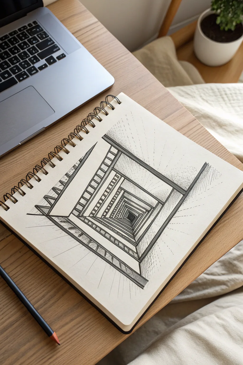 Monochrome impossible staircase with clean perspective and shading for a quick-read optical illusion