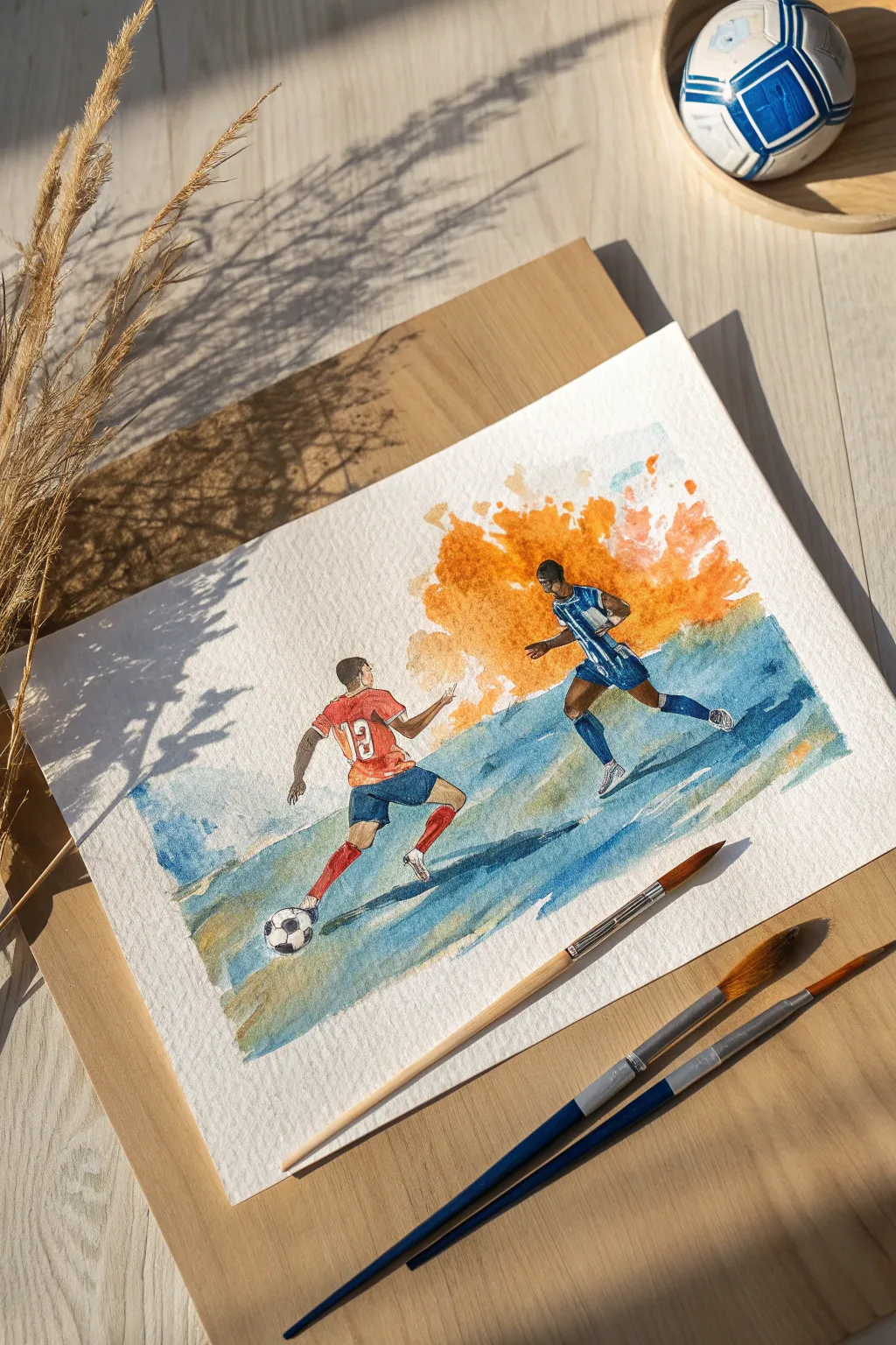 Capture the dynamic energy of the match with this vibrant abstract painting idea for your home.