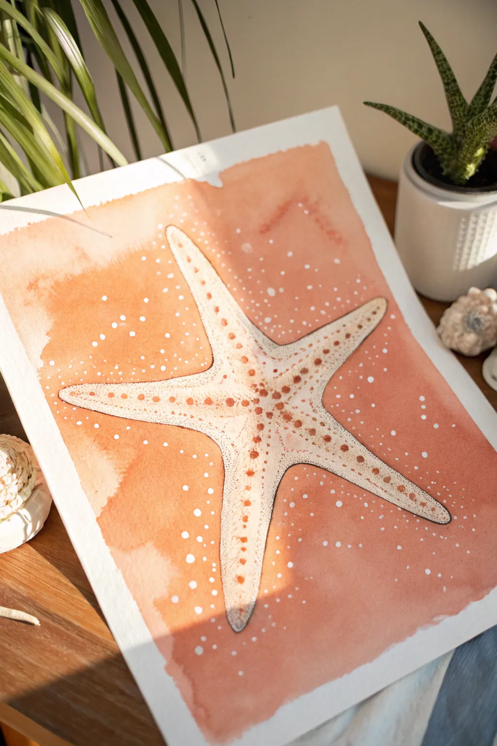 Paint a simple summer starfish with dotted texture for an easy beachy watercolor project.