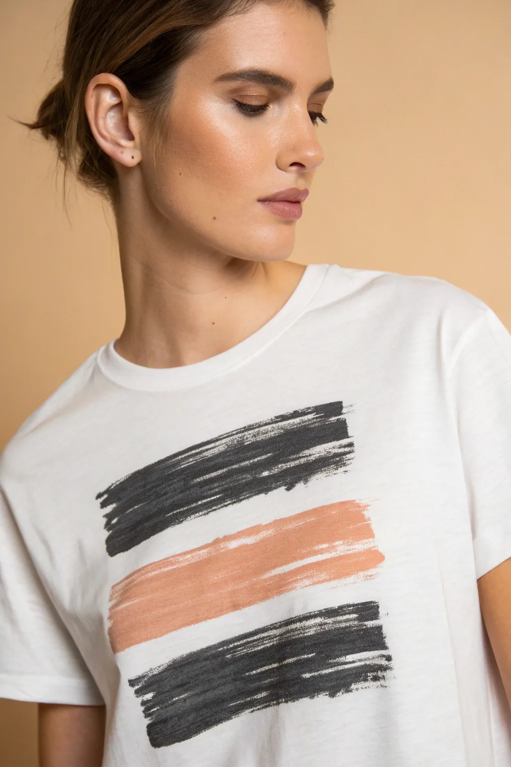 Minimalist t shirt art idea: bold abstract brushstroke block with tactile paint texture