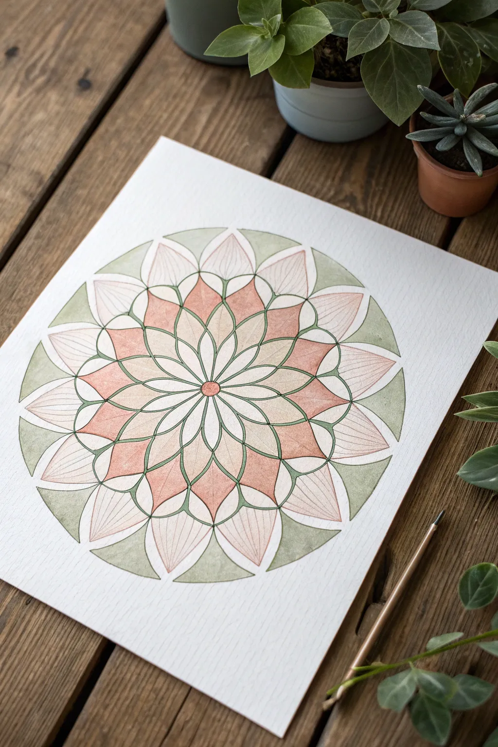 Perfectly interlocking petal rings in a calm minimalist tessellation, ideal for watercolor practice.