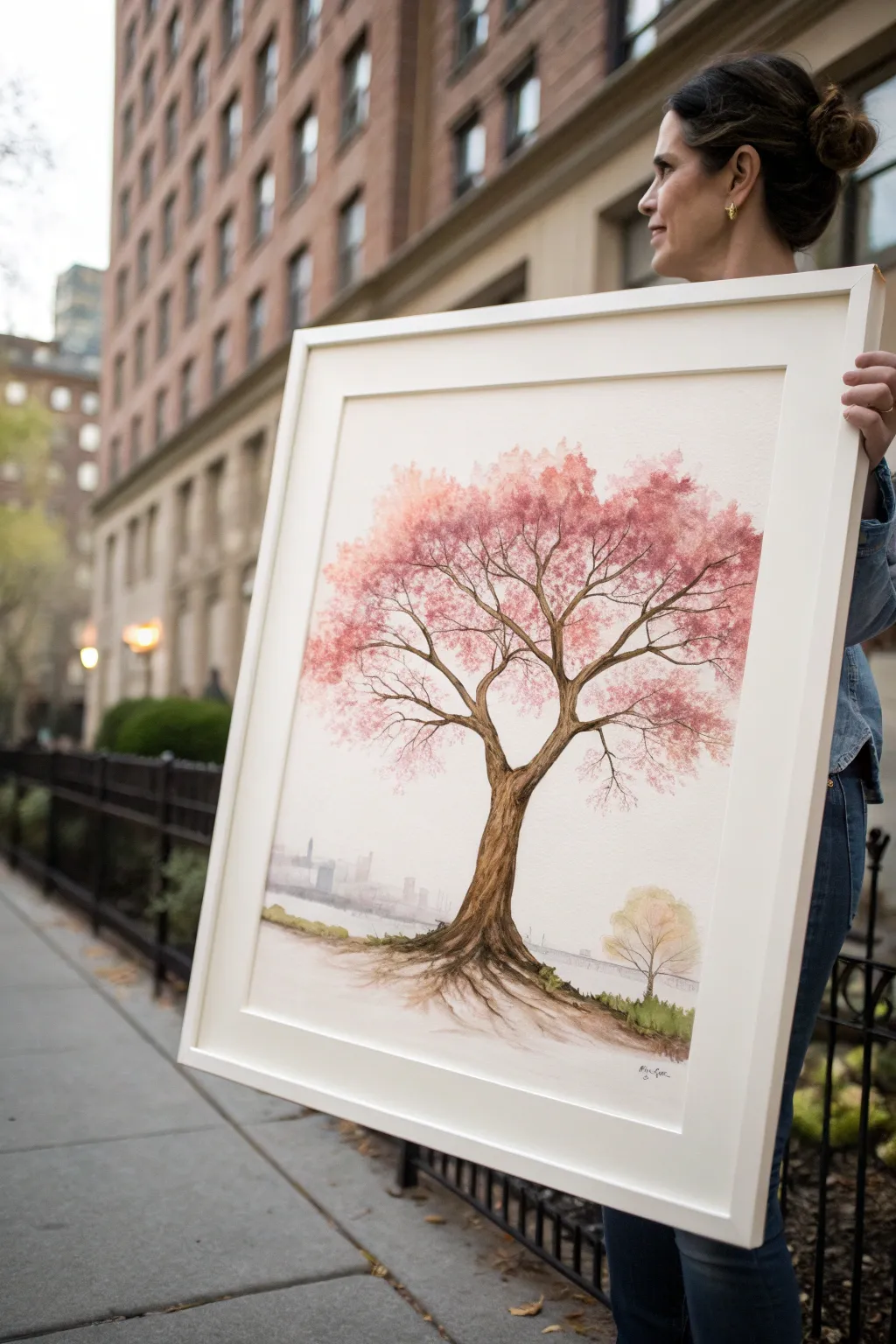 Soft watercolor Tree of Life with misty blooms and gentle color bleeds, calm minimalist boho vibe