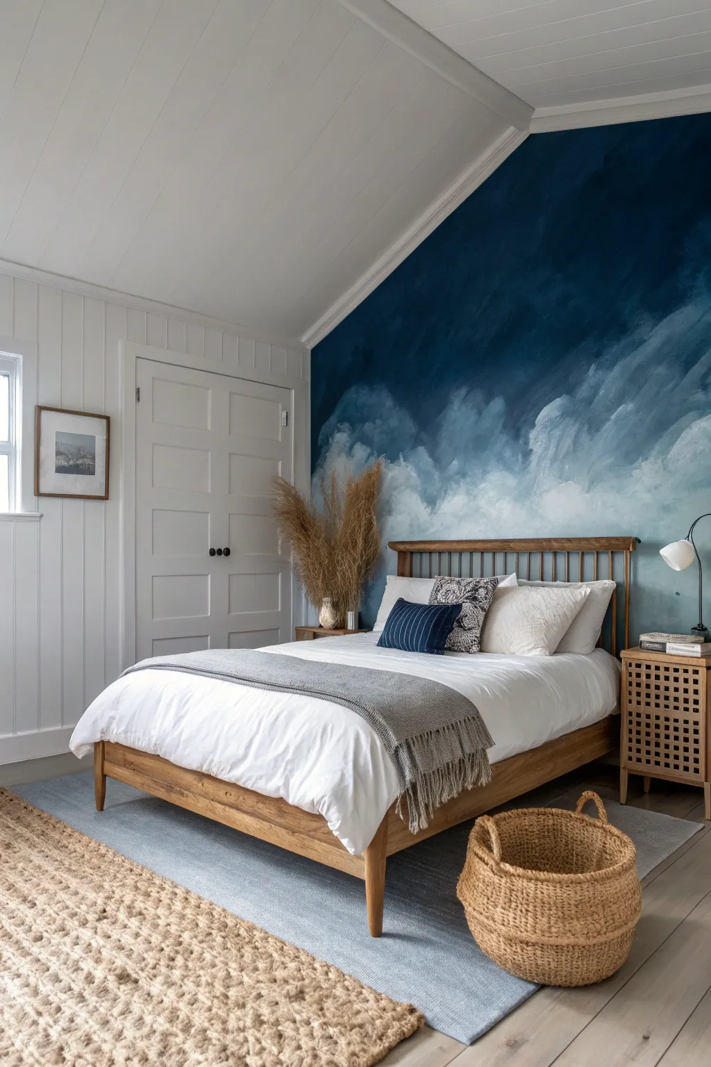 Create a soothing sanctuary with this dreamy deep navy to soft cloud blue ombre wall gradient.