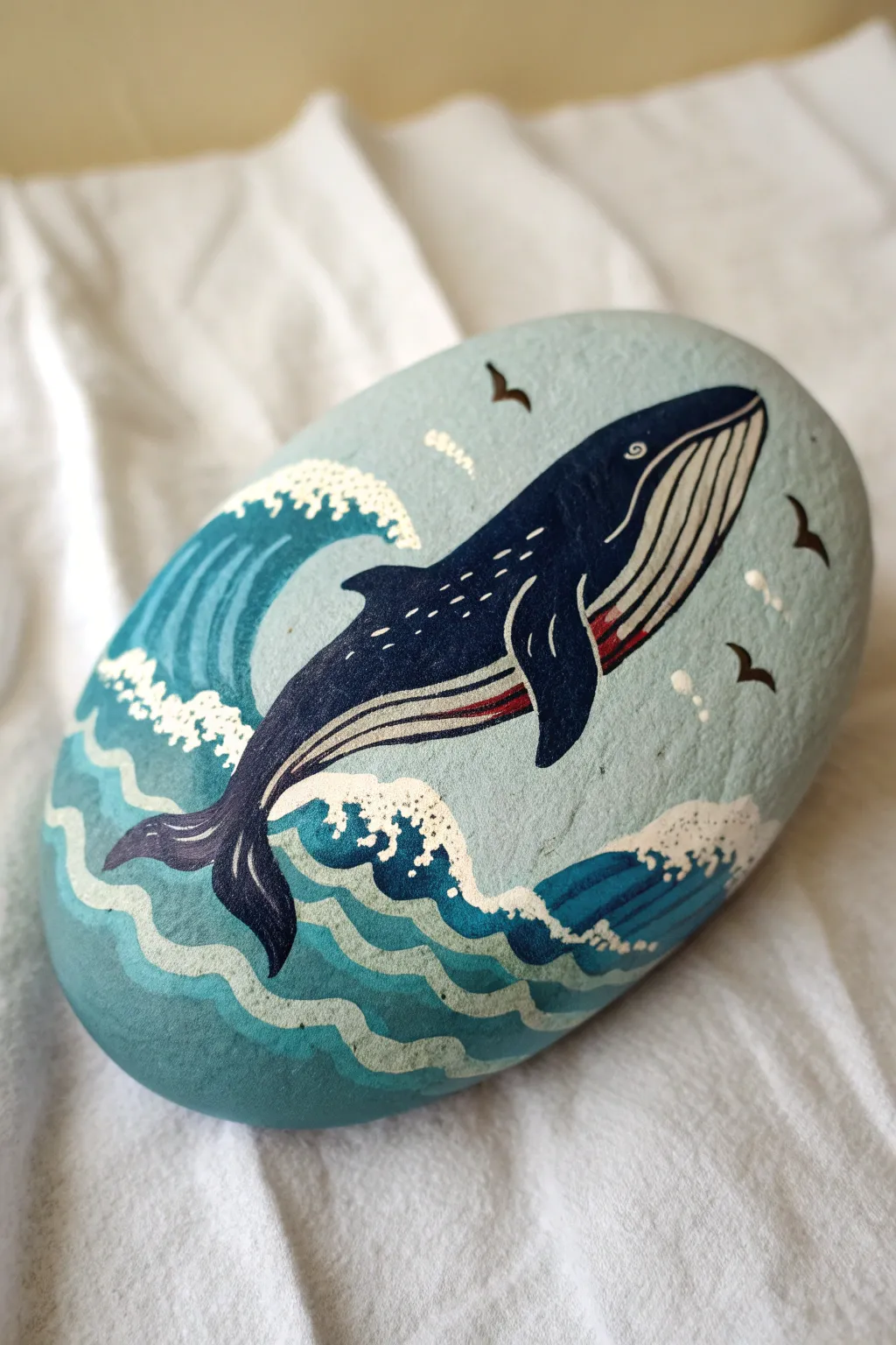 Breaching whale rock painting idea with crisp foam strokes and clean minimalist wave motion