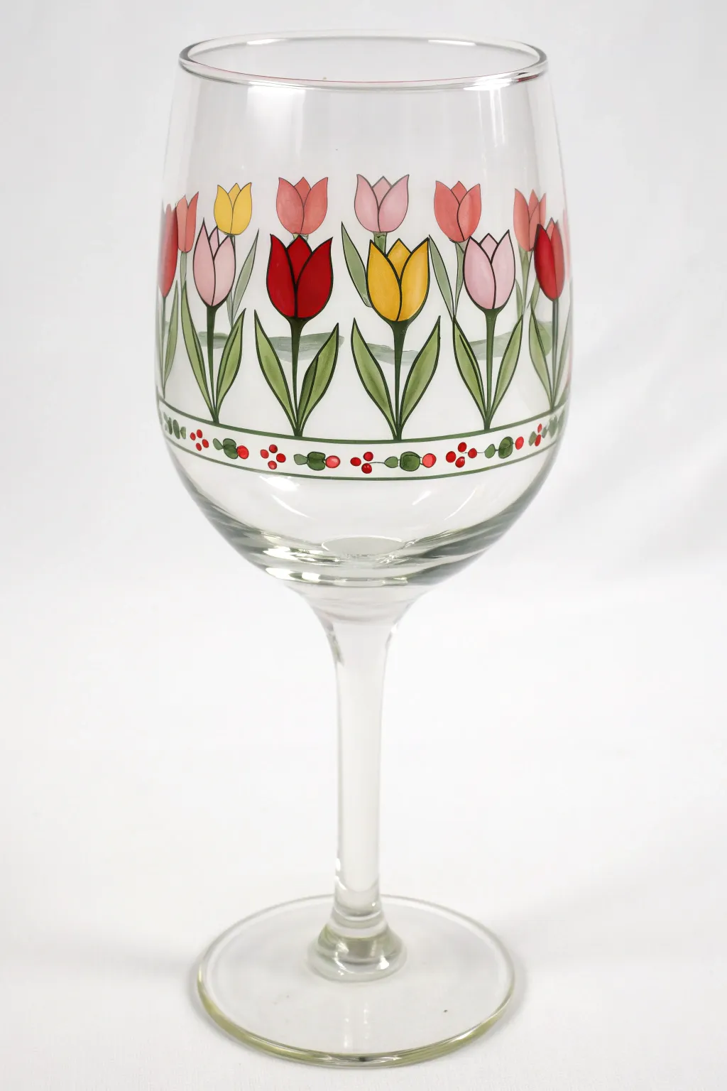 Minimal wine glass with a crisp tulip band, Scandinavian clean lines and boho warmth.
