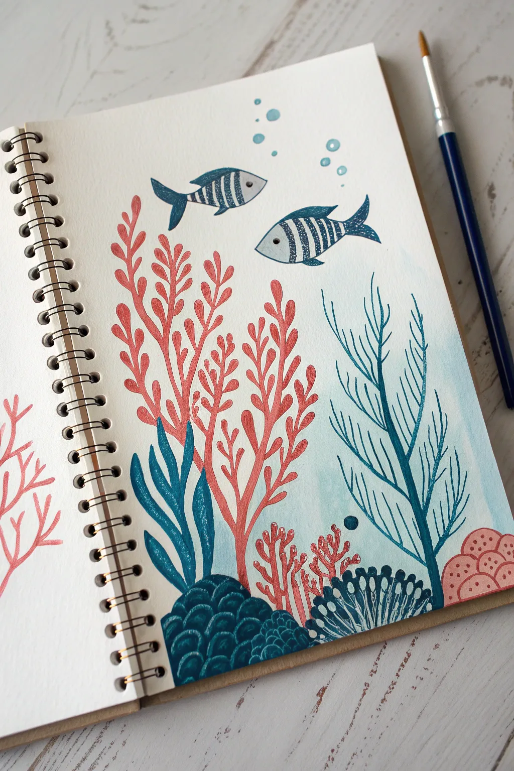 Underwater patterned fish drawing: an easy, fancy-looking idea for creative 10-year-olds.