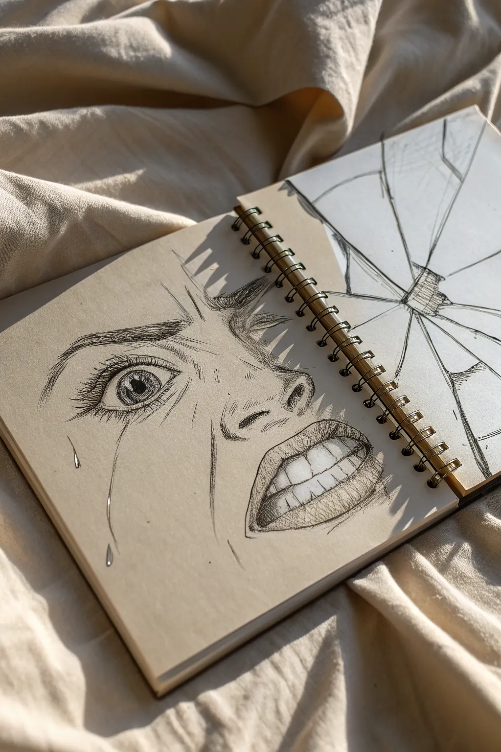 Shattered glass face study: explore anger through fragmented expressions in a minimalist style