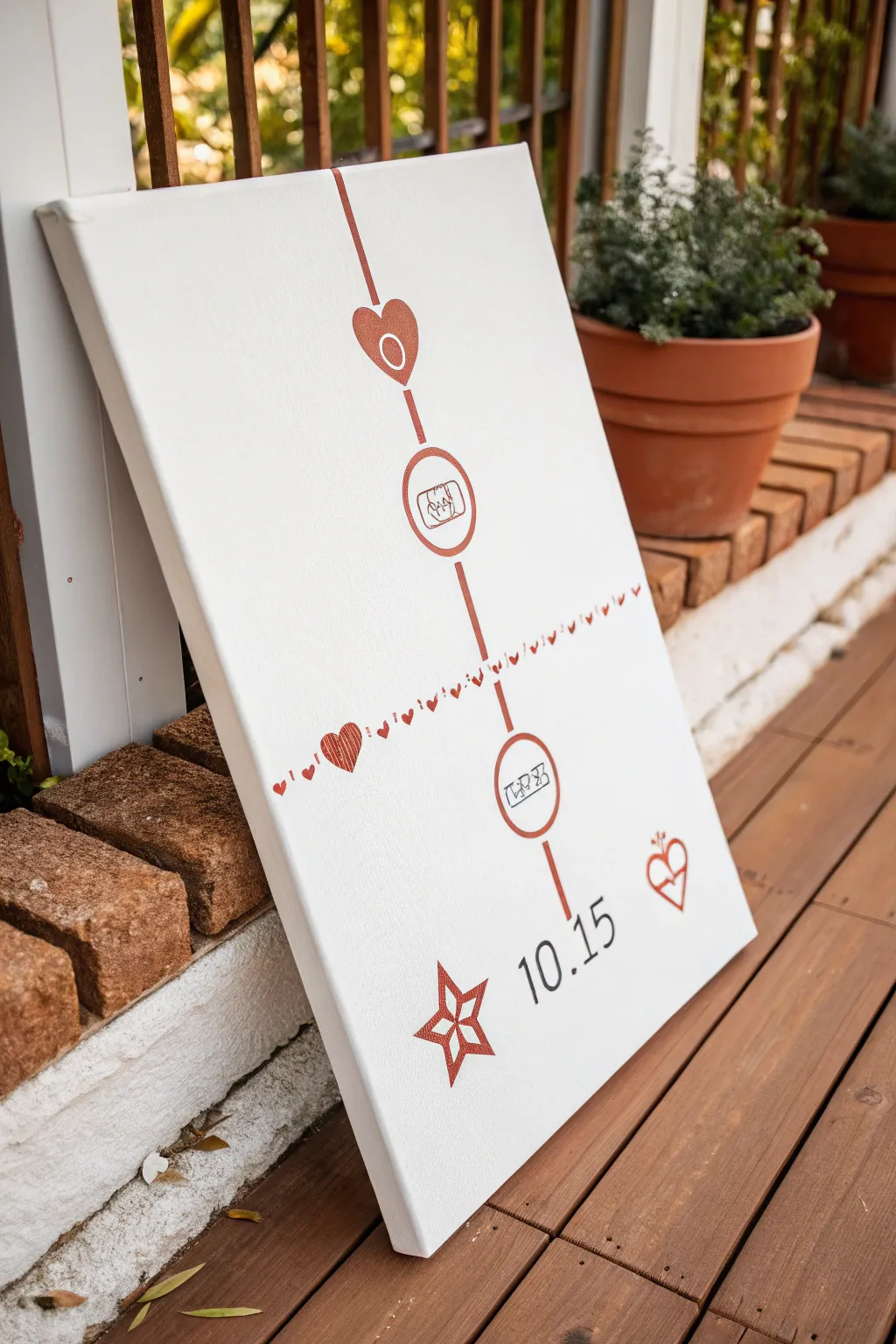 Minimalist anniversary timeline canvas with delicate milestone icons to celebrate your love story.