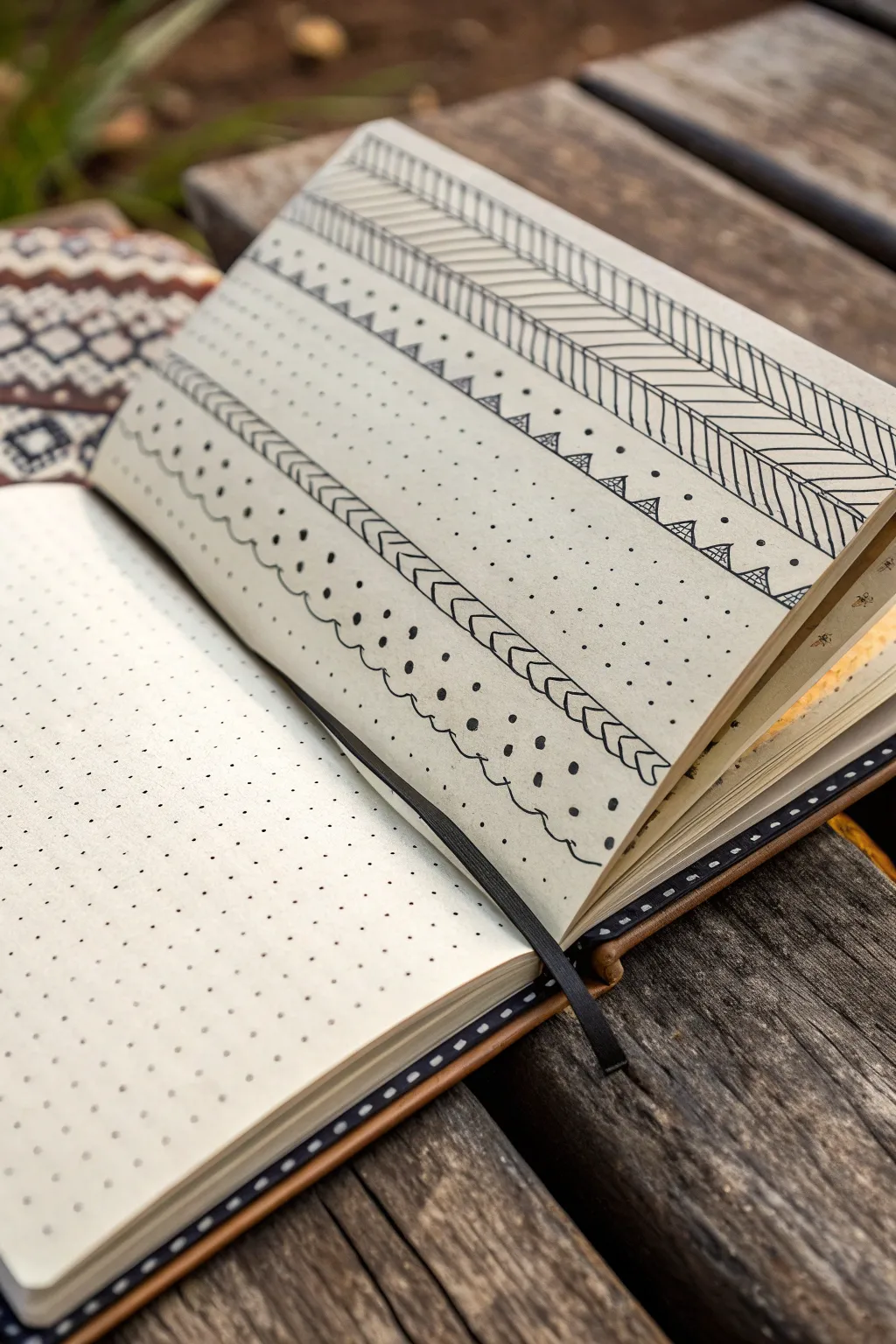 Pattern play in your art journal: repeating dots, loops and lines with soothing handmade texture.