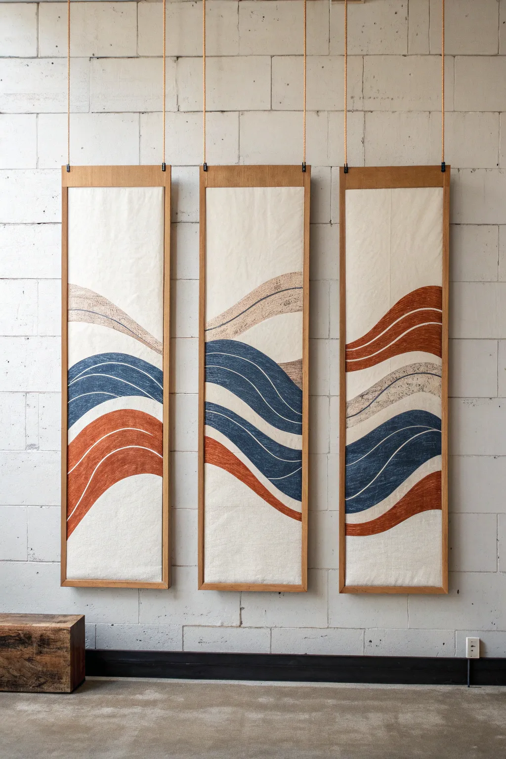 Triptych inspiration: one continuous wave across three panels, spaced to make the split design pop.