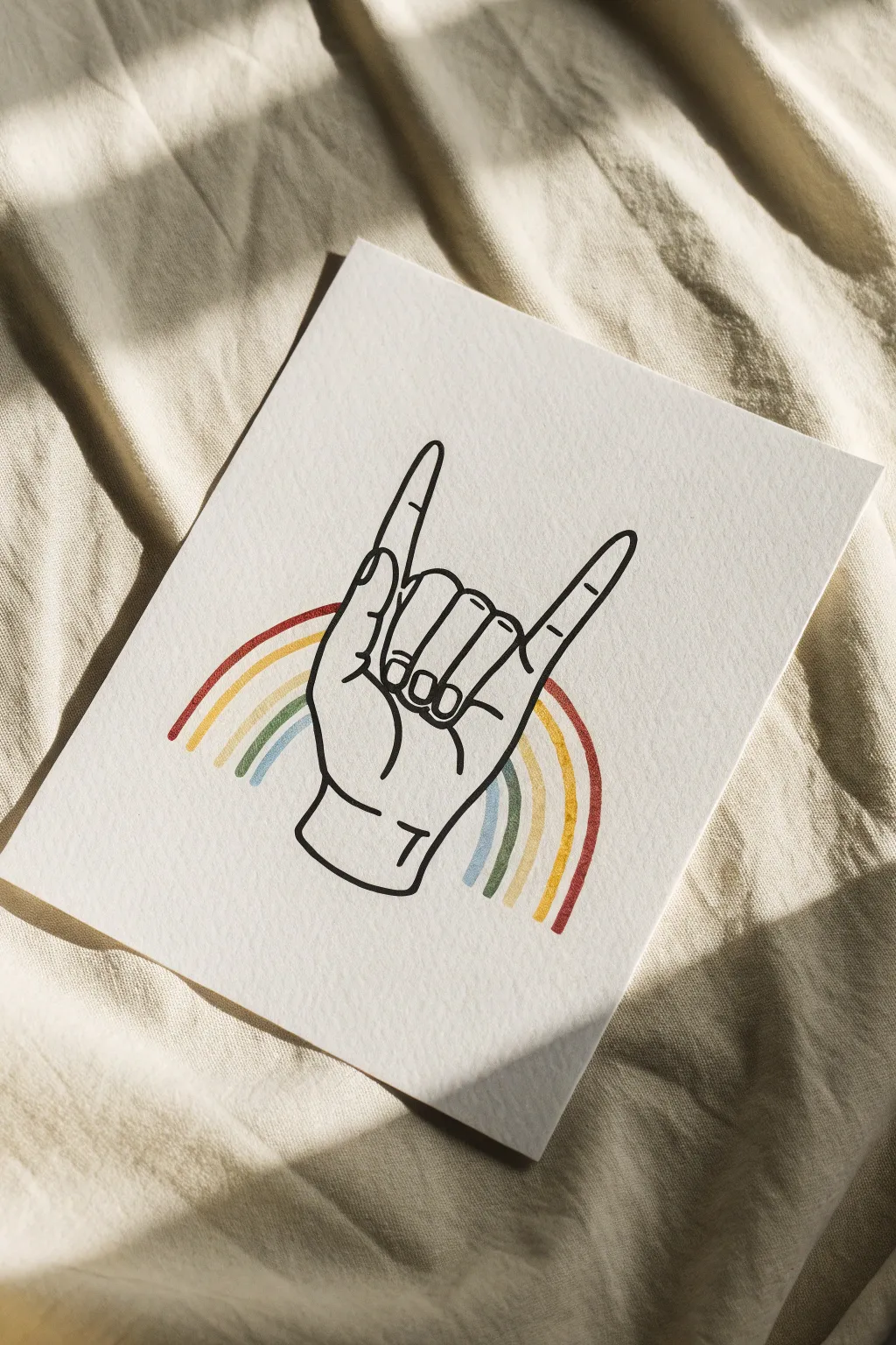 Minimal ASL hand sign with rainbow echo outlines for a bold, craft-friendly drawing idea