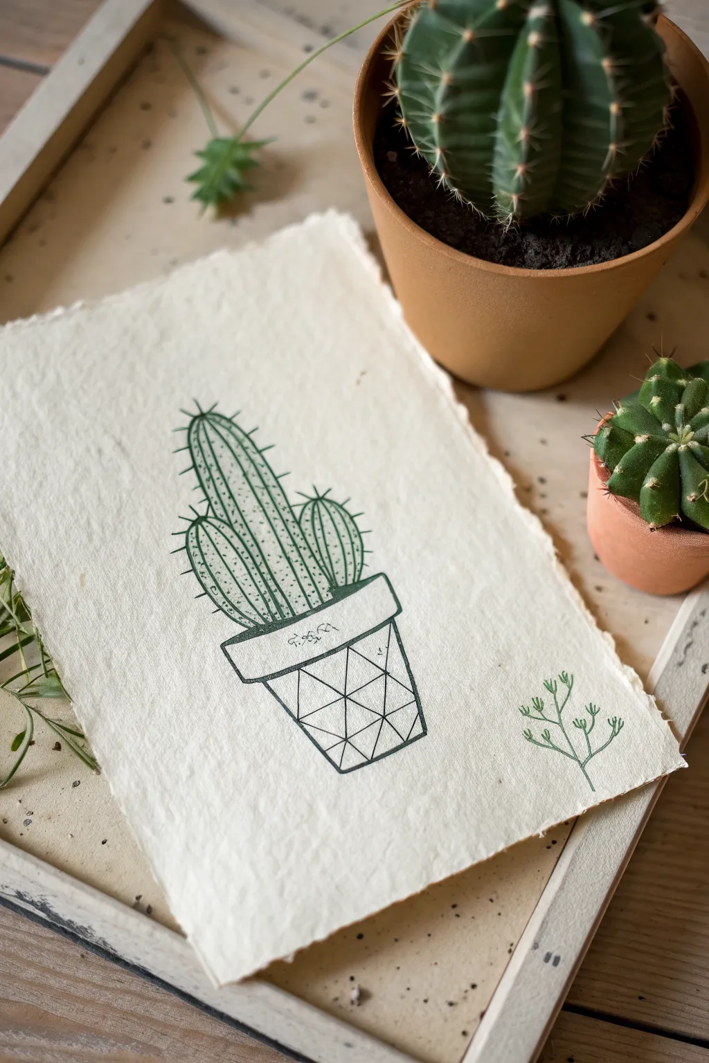 Mini cactus doodle in a geometric pot, perfect beginner drawing with clean Scandinavian charm