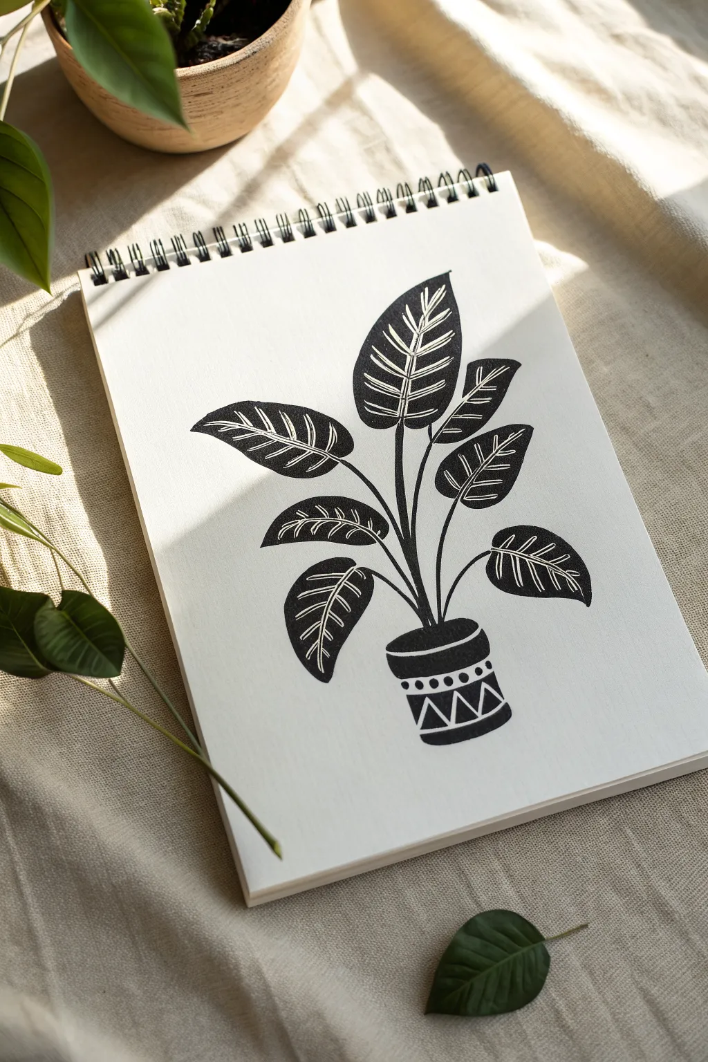 Bold potted plant with big leaf shapes, simple to draw and striking from across the room