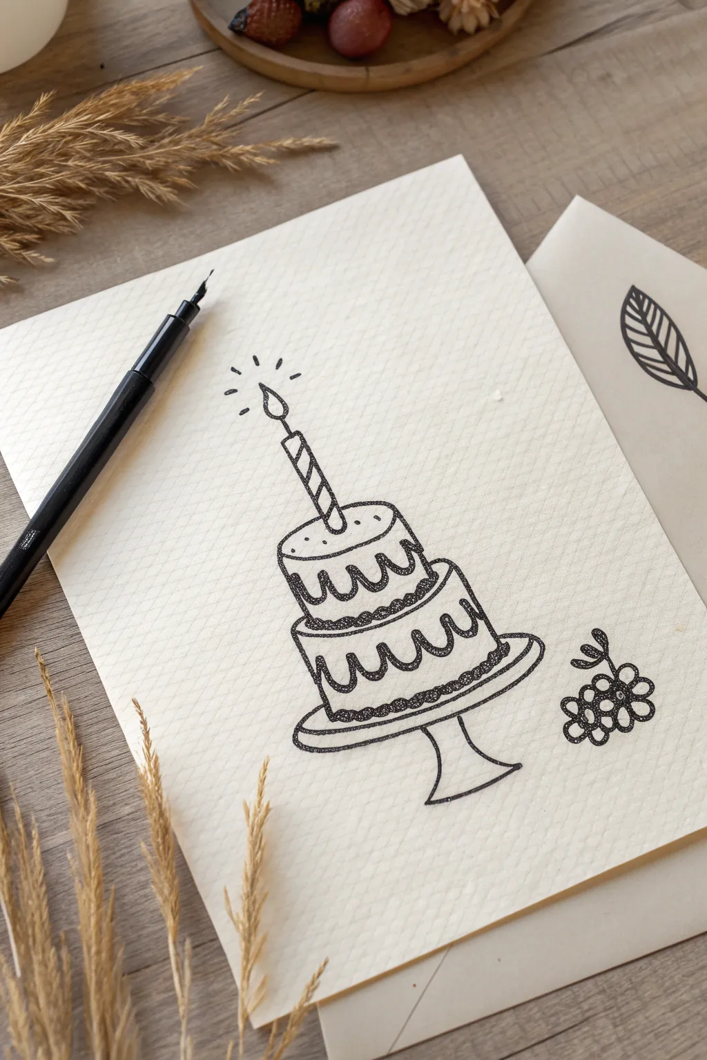Master the art of simplicity with this elegant continuous line birthday cake drawing idea.