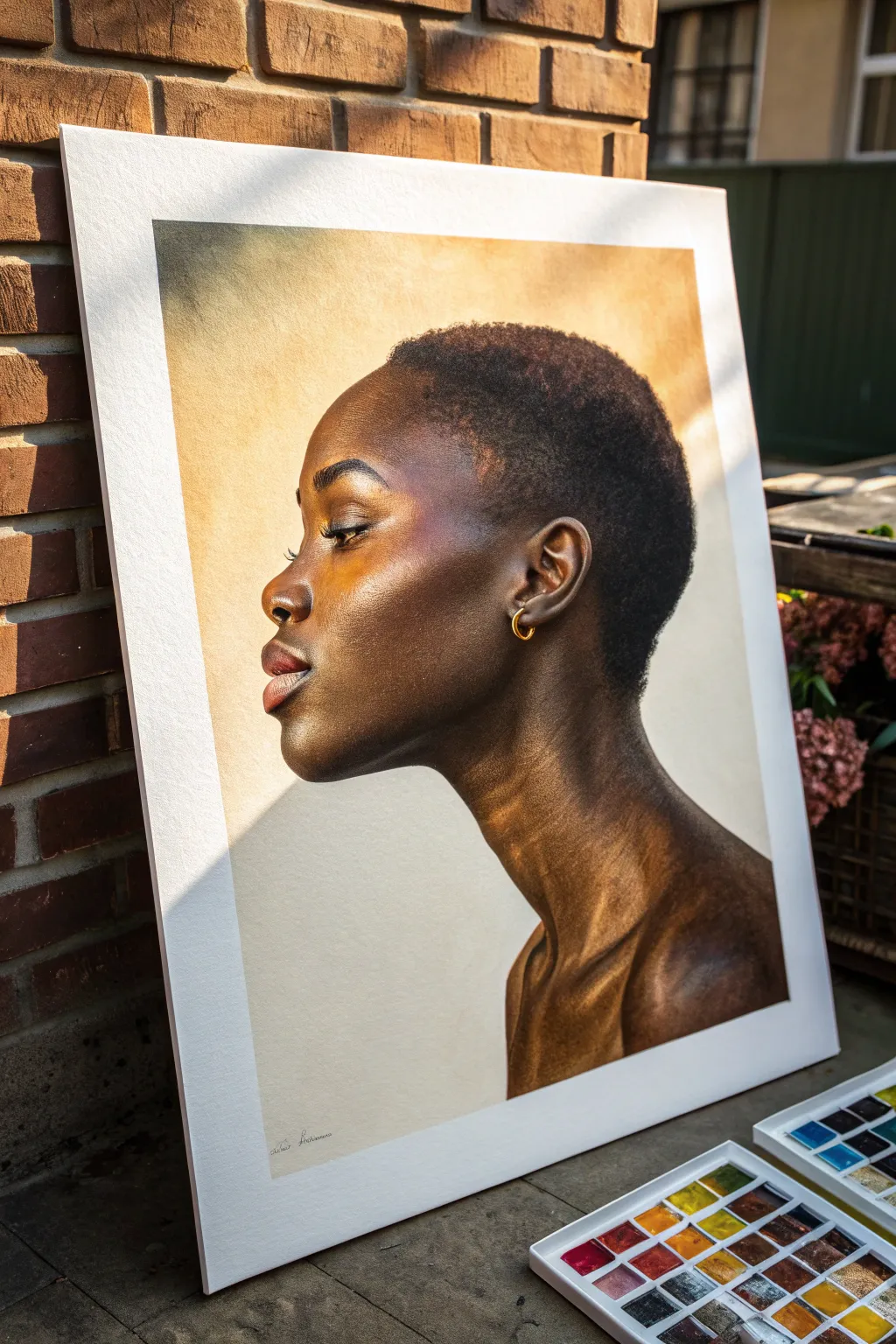 Practice melanin glow with warm browns and gold swatches in a simple bust study today