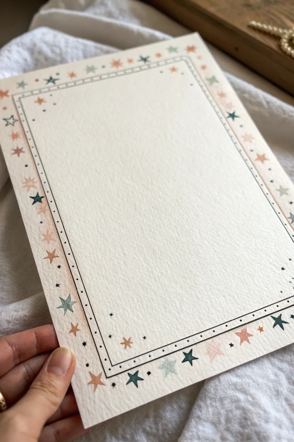 Star sprinkle border idea with crisp ink sparkles and soft pastel washes for a whimsical frame