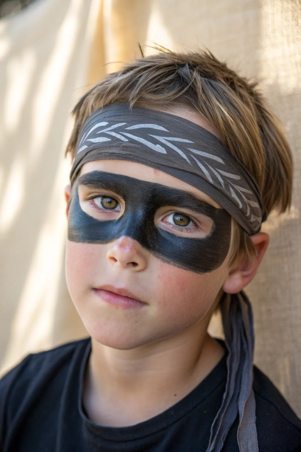 Ninja Shadow Eyes face paint: bold dark eye band with soft smoky temples and wrap lines