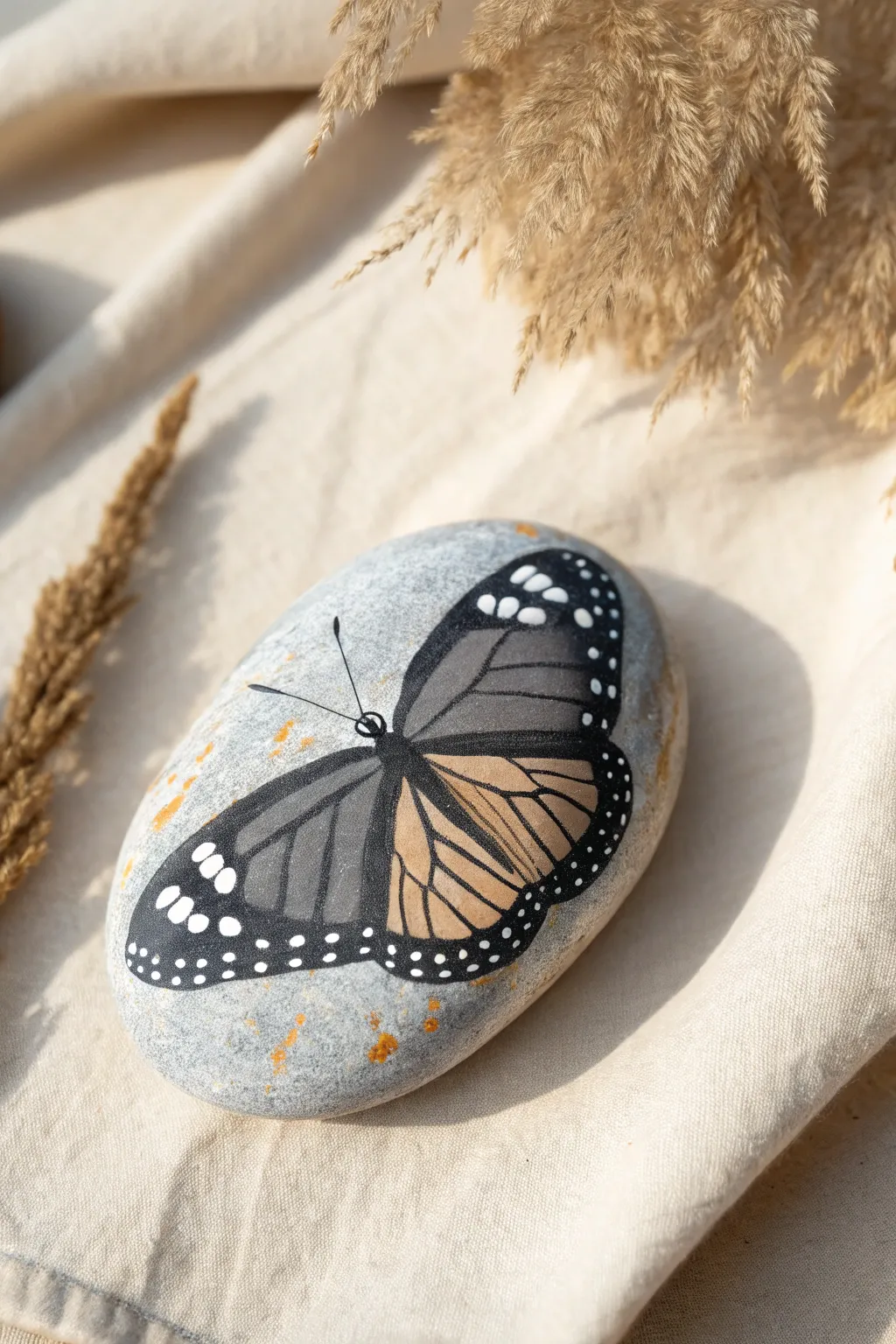 Close-up butterfly rock wing edge with crisp white dots for a clean, high-contrast border