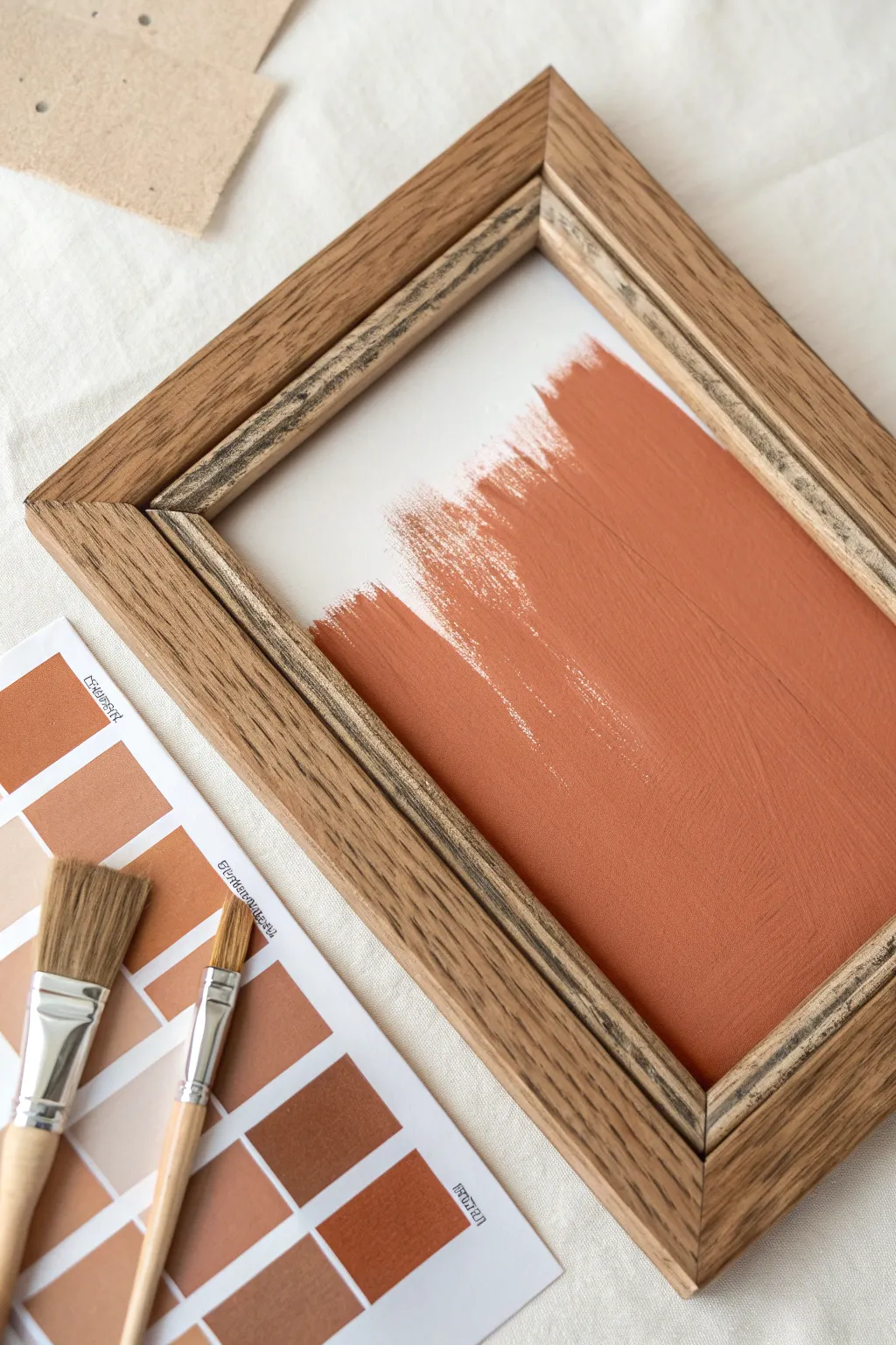 A painted frame echoing a key canvas hue for effortless color harmony and handmade charm