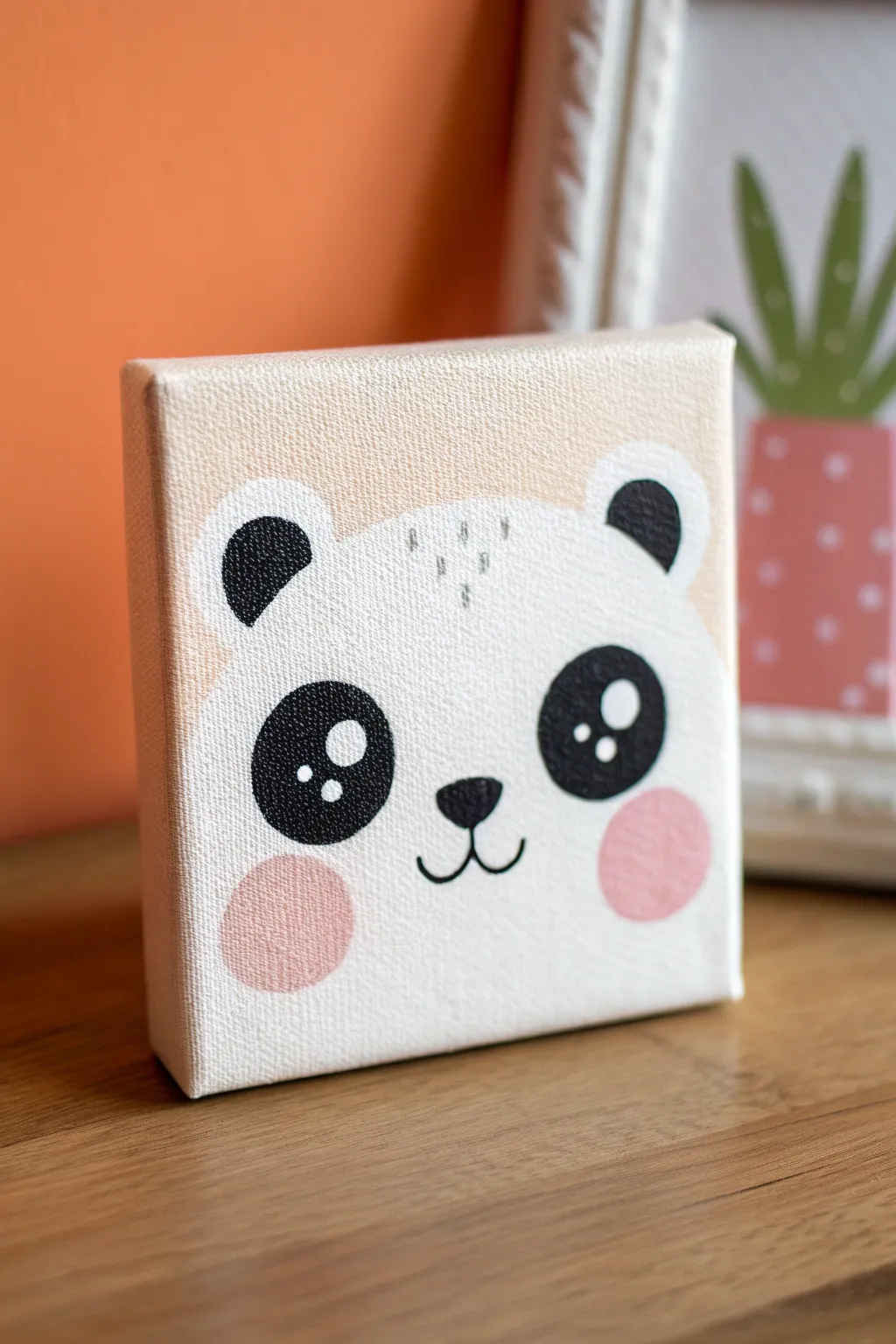 Cute mini canvas animal face with bold simple shapes, perfect for beginner painting ideas