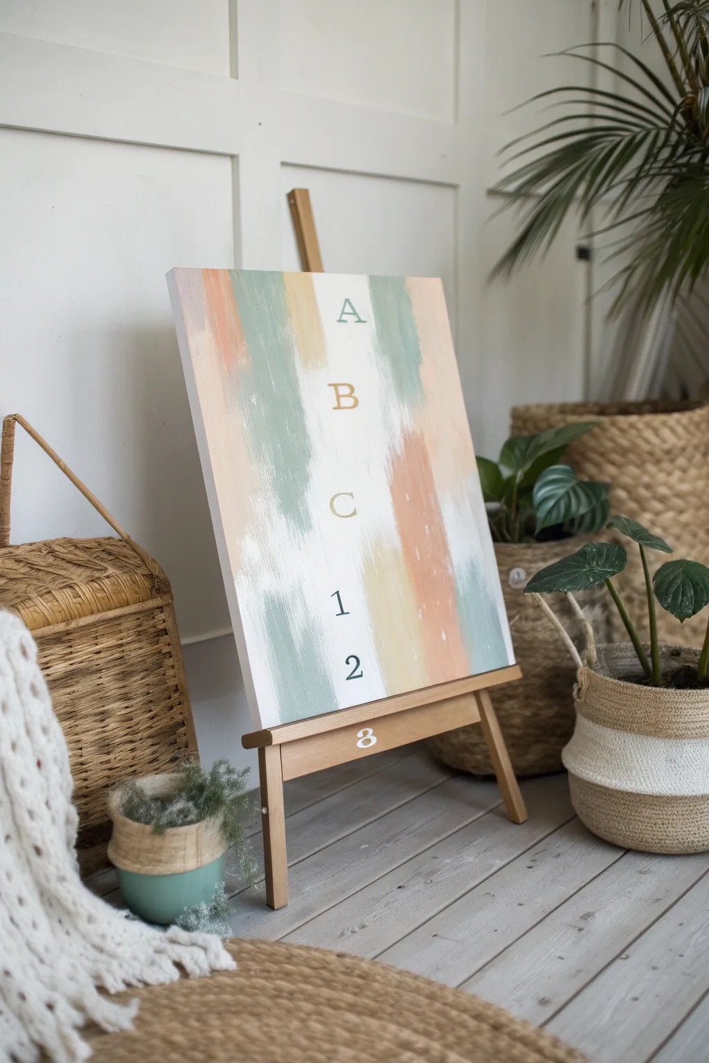 Minimal ABC and 123 pattern canvas with a sweet apple focal point, perfect for teacher art