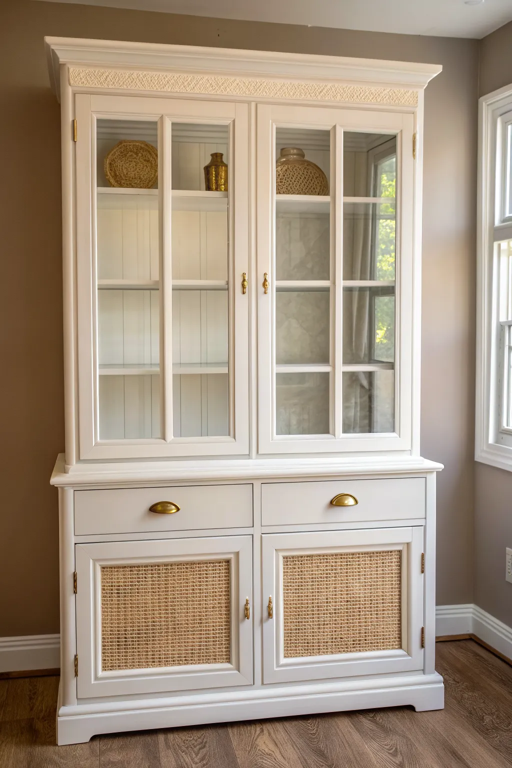 Smooth matte chalk paint turns a china cabinet into a modern Scandinavian showpiece.