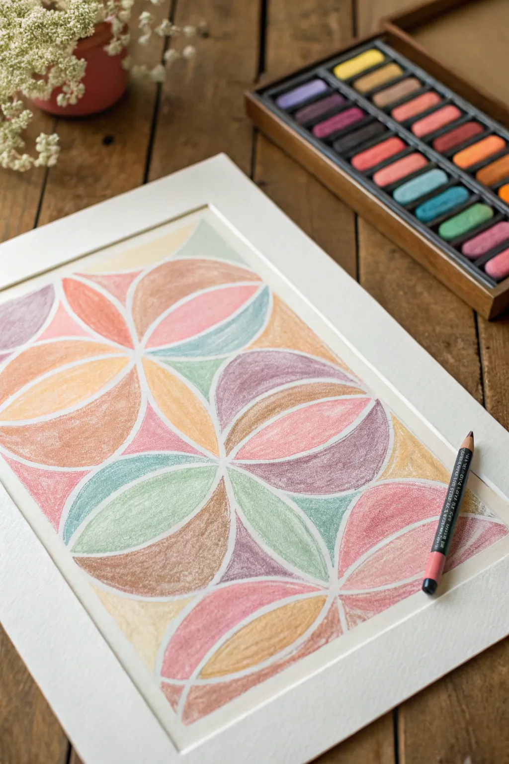 Abstract chalk pastel circles with soft glowing halos, a modern minimalist color study.