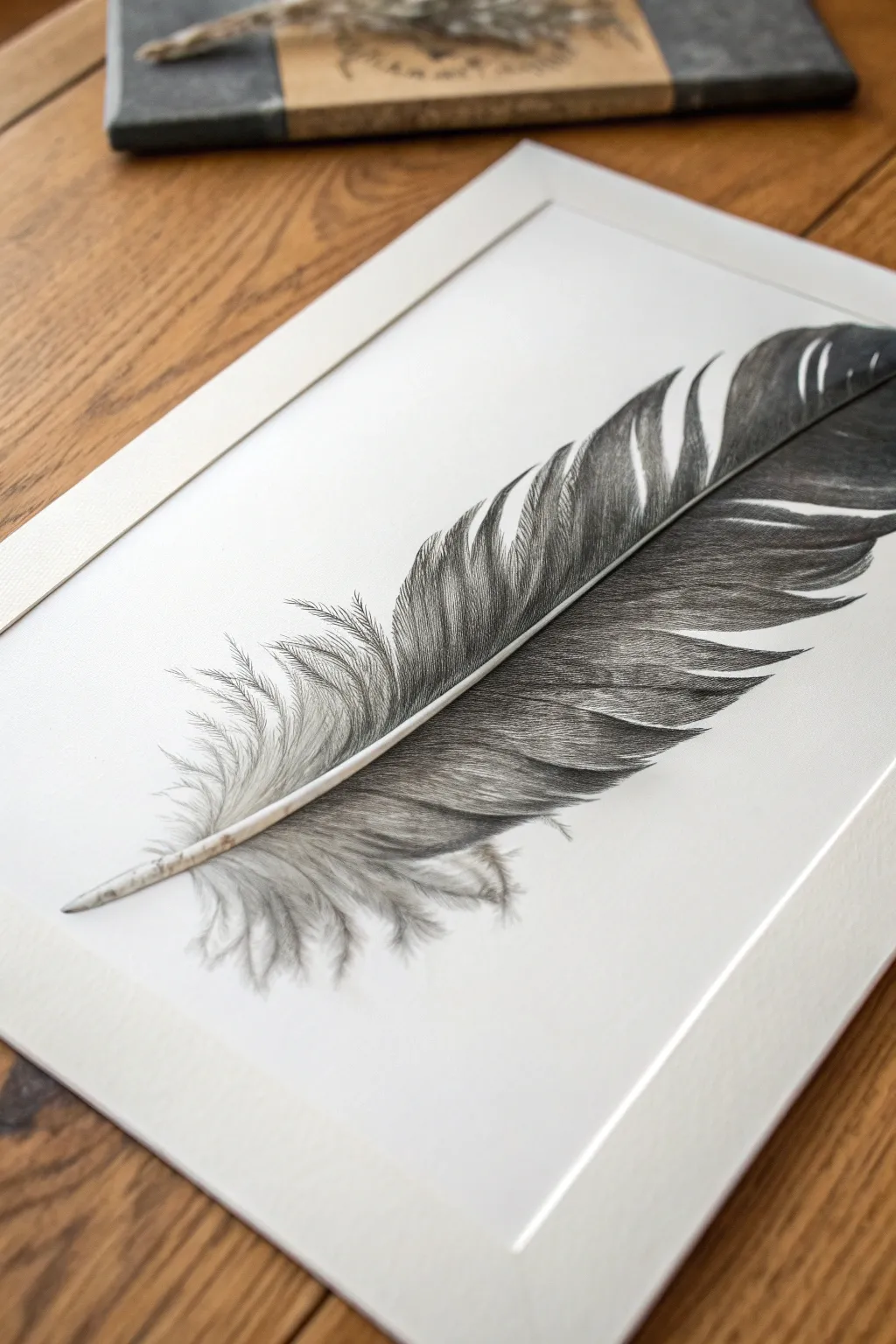 Feather study in layered blacks with lifted highlights and crisp edges for elegant charcoal practice