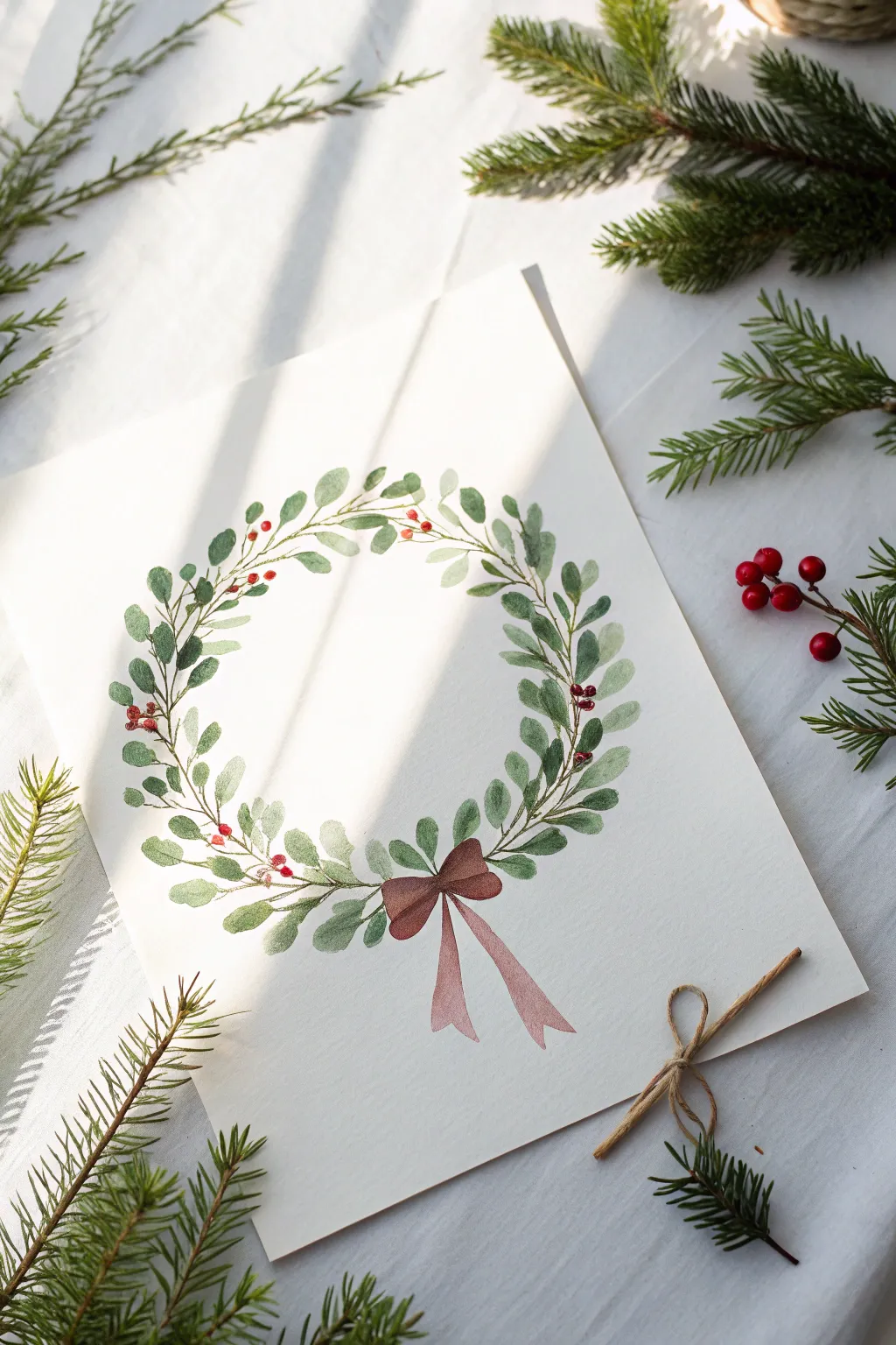 Minimal cotton swab dot wreath for kids, a simple Christmas painting with bold contrast