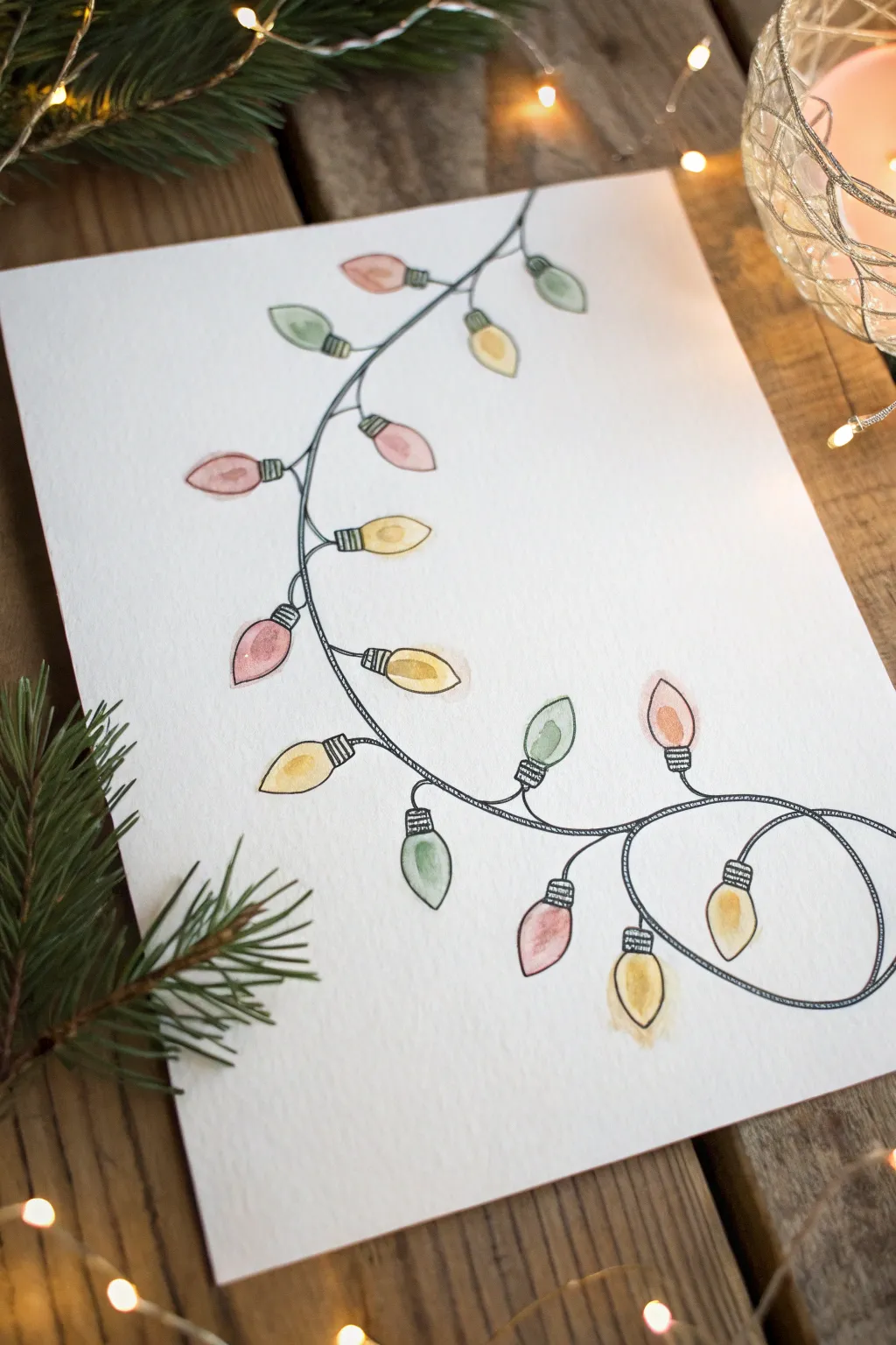 Easy Christmas lights painting: dots, lines, and soft glowy halos in a minimalist style