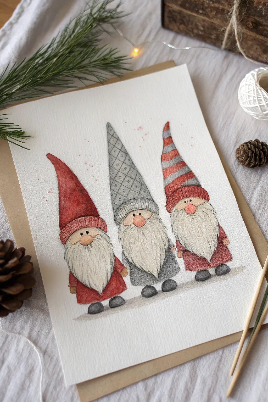 Paint these adorable festive gnomes in minutes. A simple, cozy Scandinavian holiday art project.