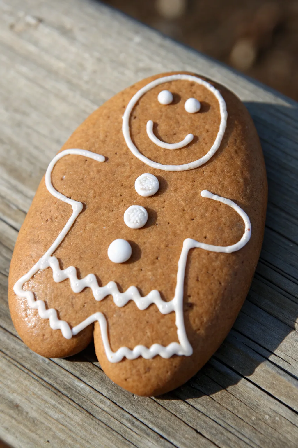 Gingerbread rock painting with crisp white icing details on a soft neutral linen backdrop