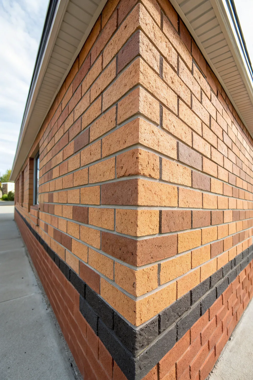 Warm faux brick on cinder blocks with crisp mortar lines and subtle distressing for cozy texture.